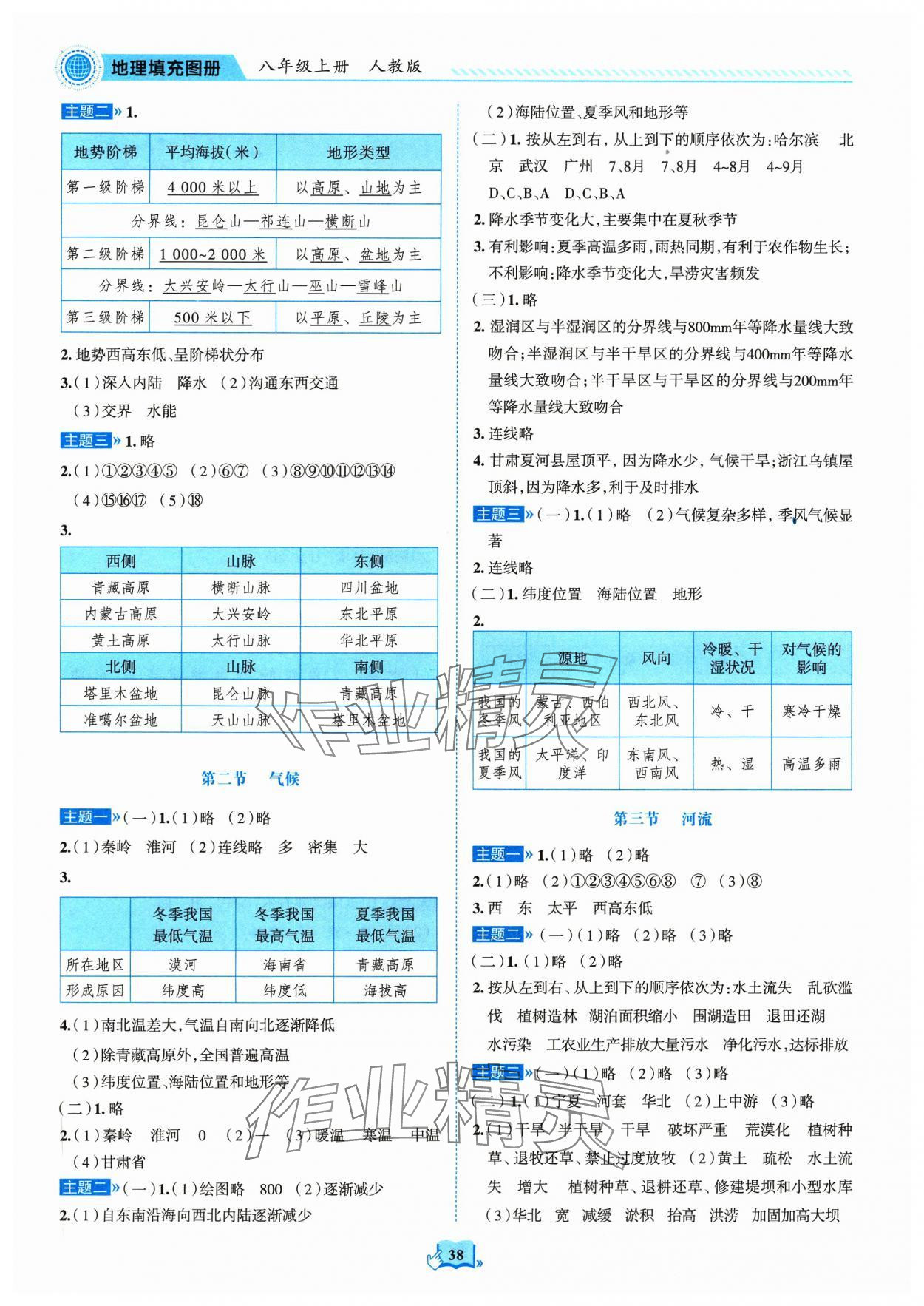 2023年填充图册山东科学技术出版社八年级地理上册人教版 参考答案第2页