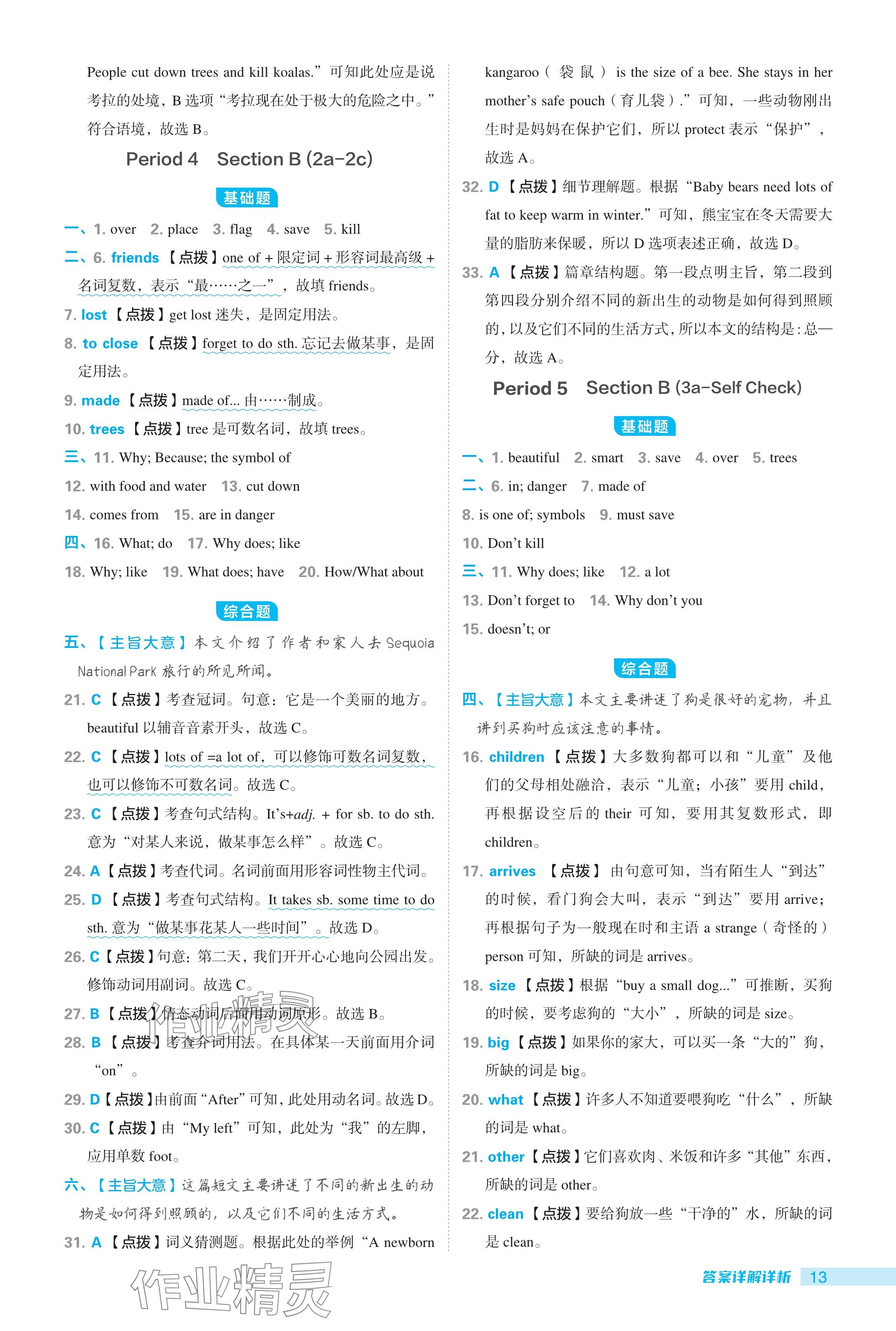 2024年综合应用创新题典中点七年级英语下册人教版陕西专用 参考答案第13页