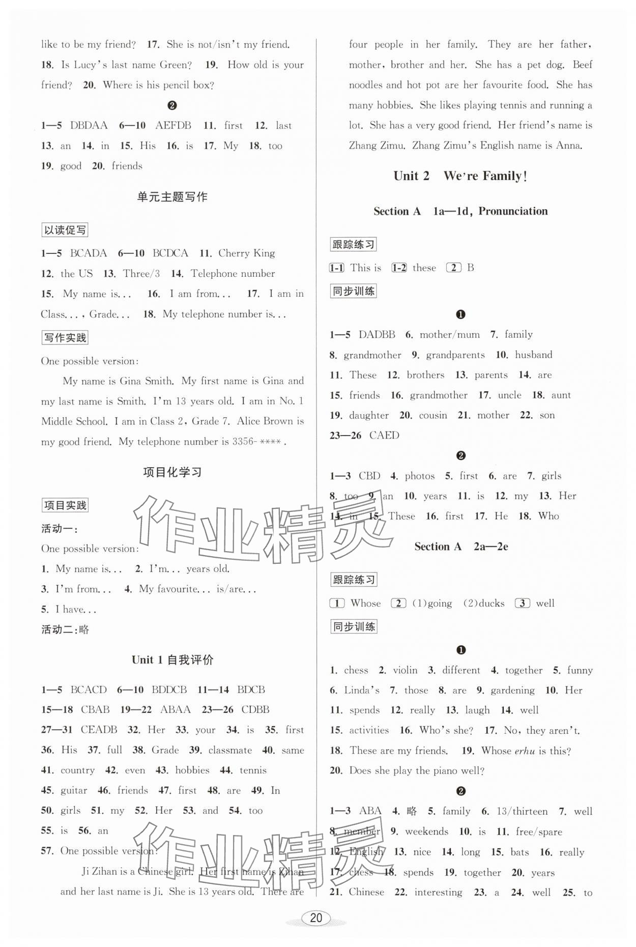 2024年教与学课程同步讲练七年级英语上册人教版 参考答案第3页