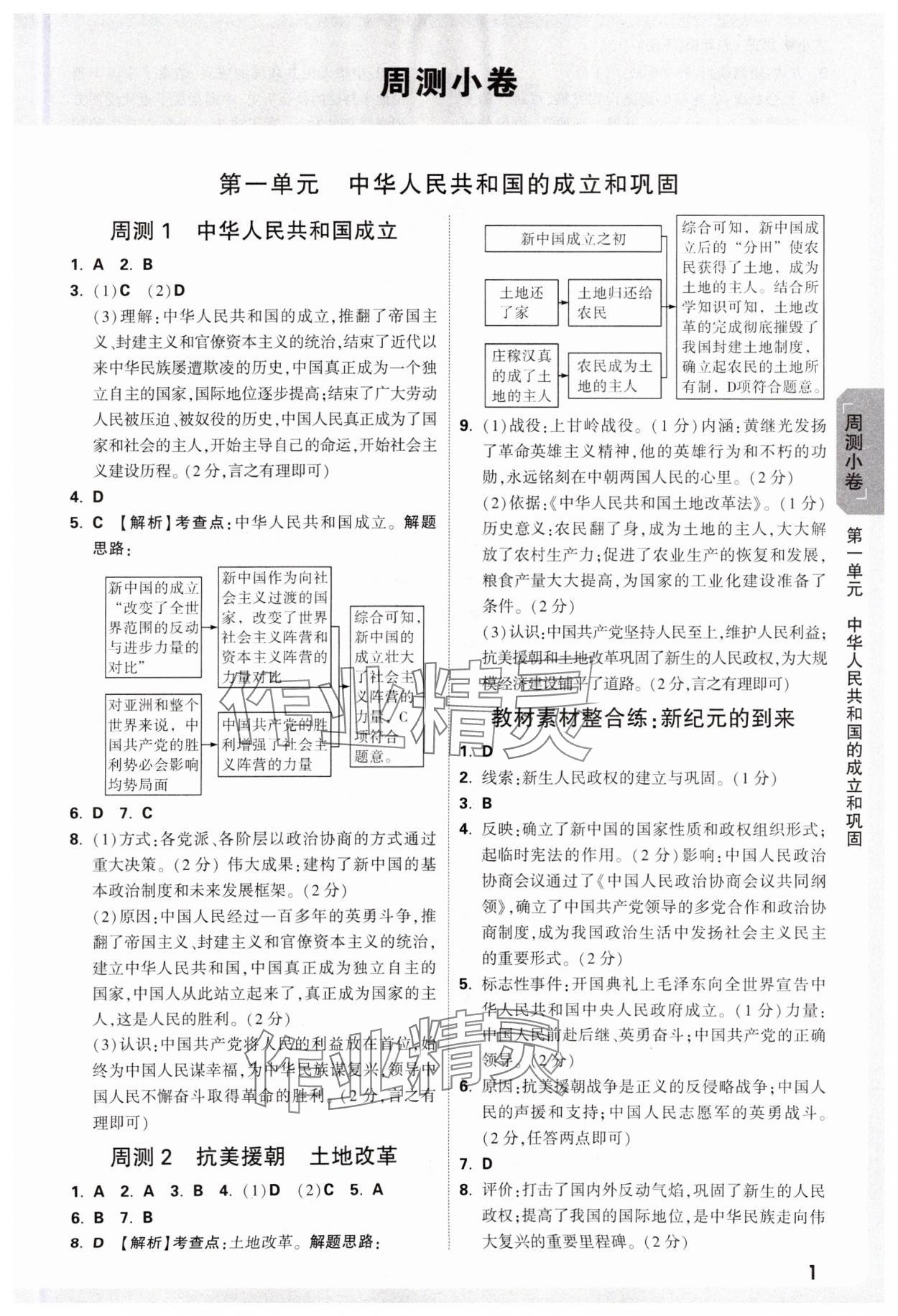 2025年萬唯中考大小卷八年級歷史下冊人教版 參考答案第1頁