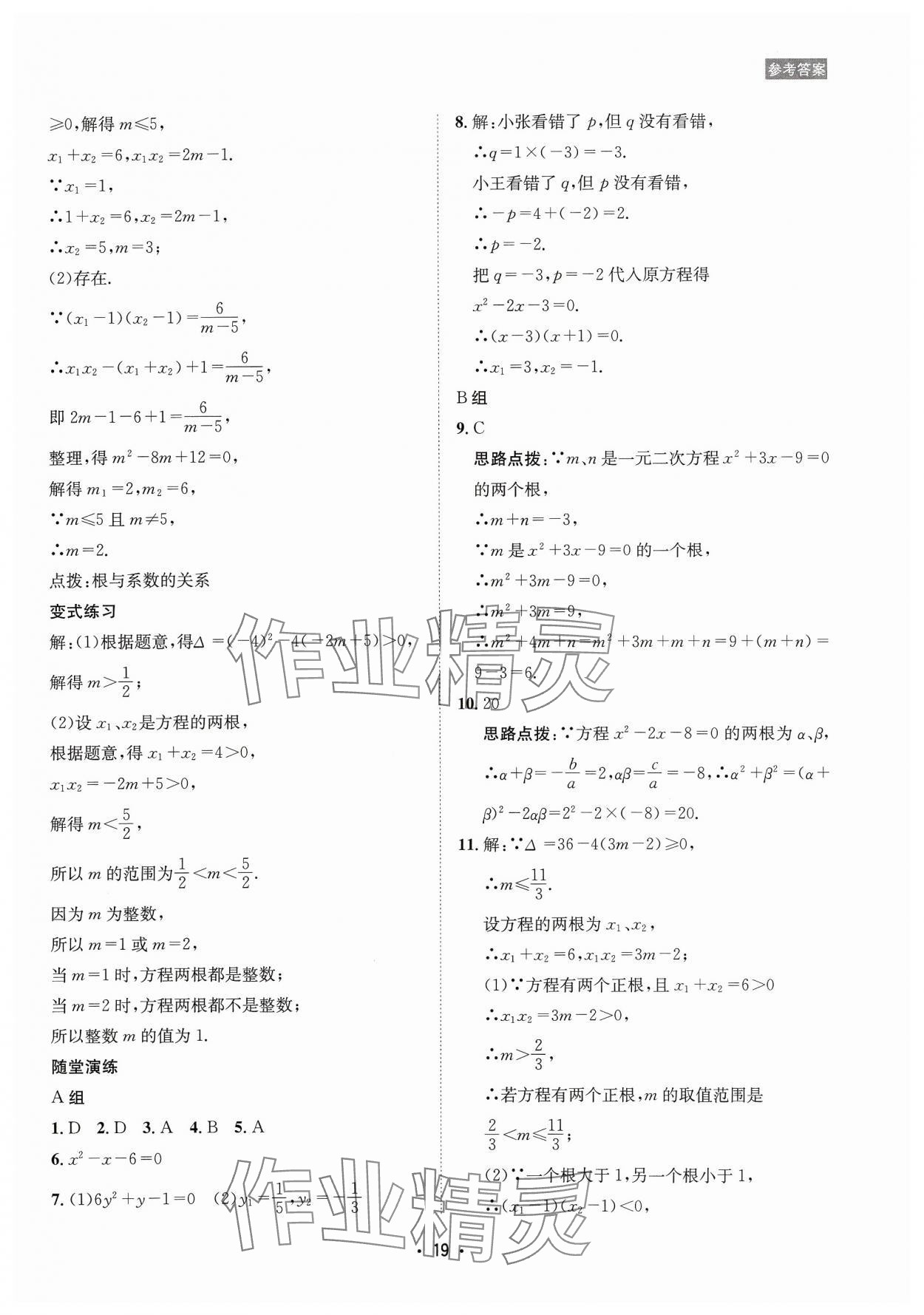 2023年數(shù)學愛好者同步訓(xùn)練九年級全一冊華師大版 參考答案第19頁