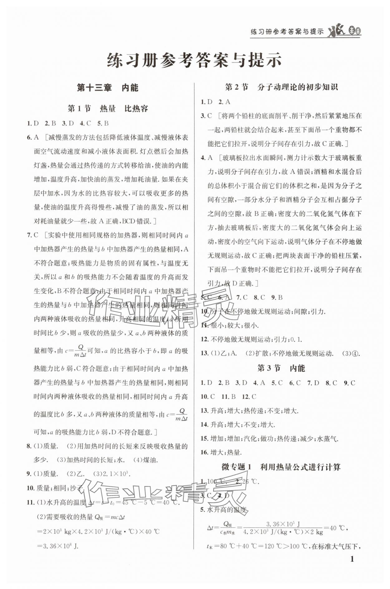 2025年重难点手册九年级物理人教版 第1页