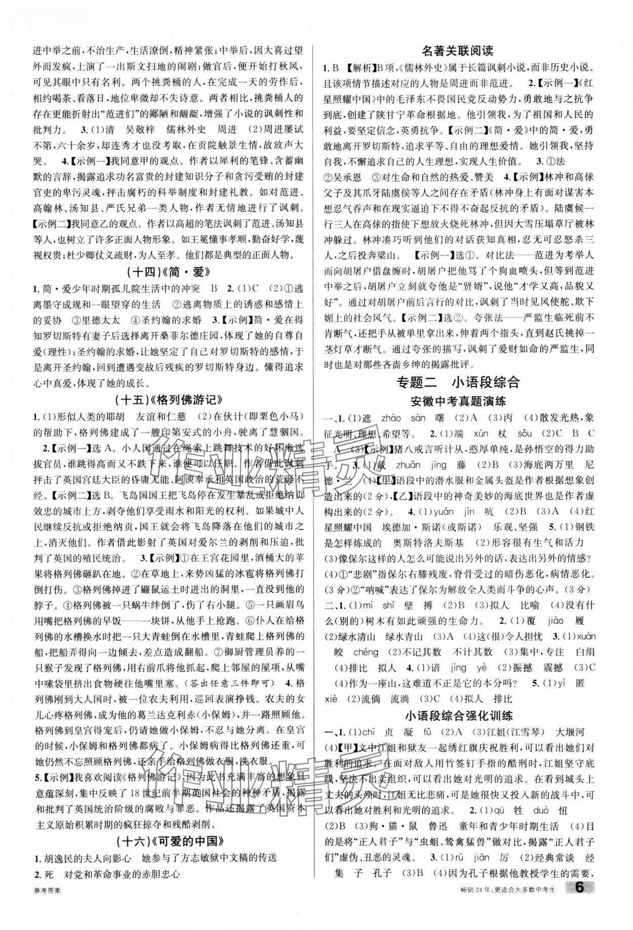 2025年名校課堂中考總復(fù)習(xí)語(yǔ)文安徽專(zhuān)版 參考答案第6頁(yè)