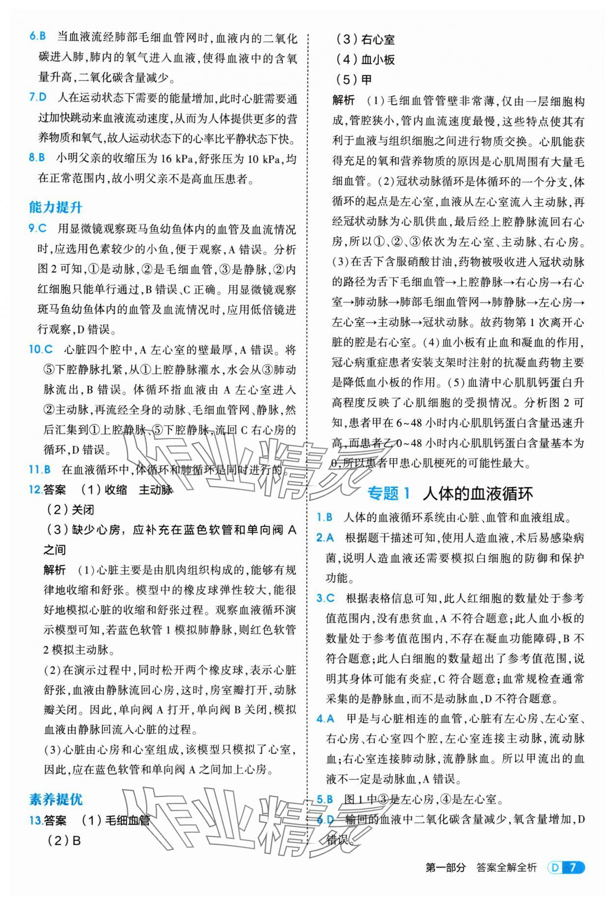 2025年5年中考3年模拟八年级生物上册苏科版 参考答案第7页
