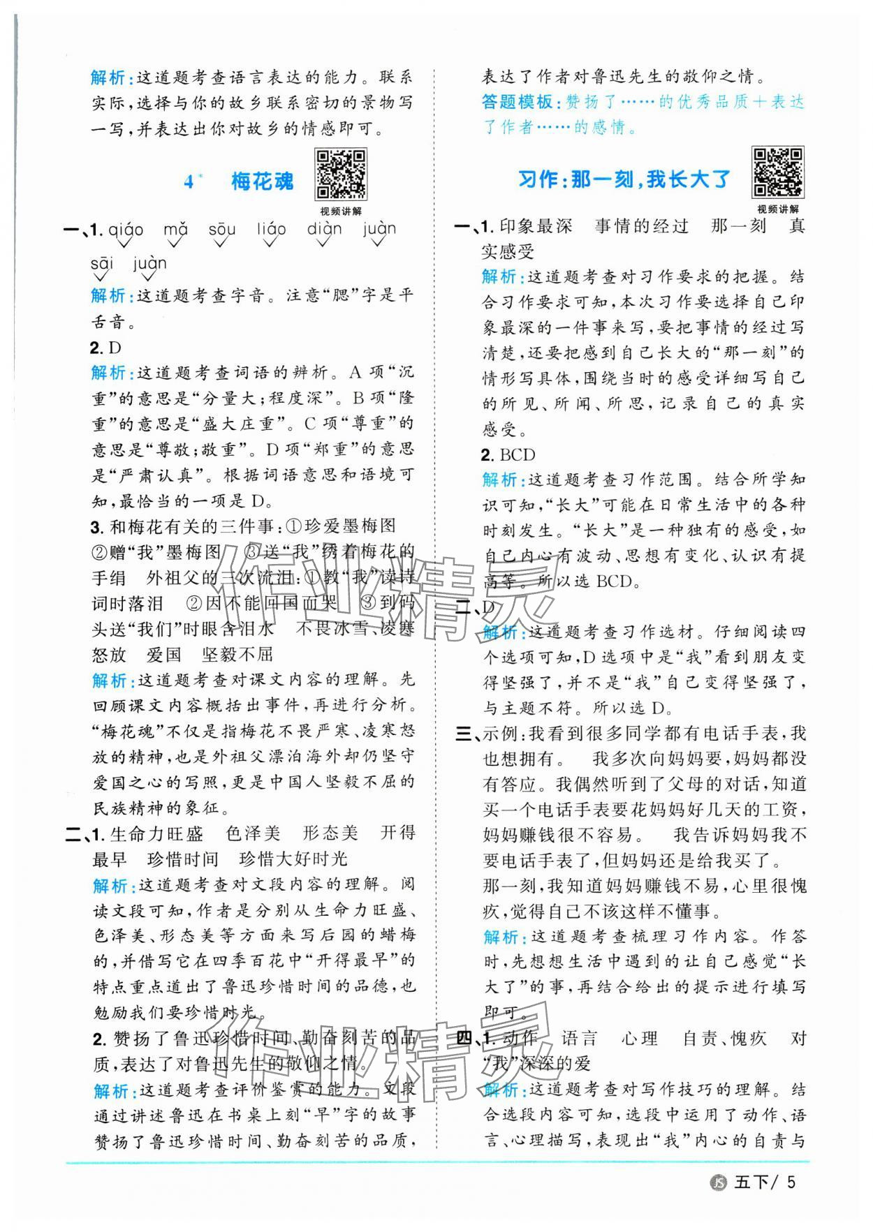 2025年陽光同學課時優化作業五年級語文下冊人教版江蘇專版 第5頁