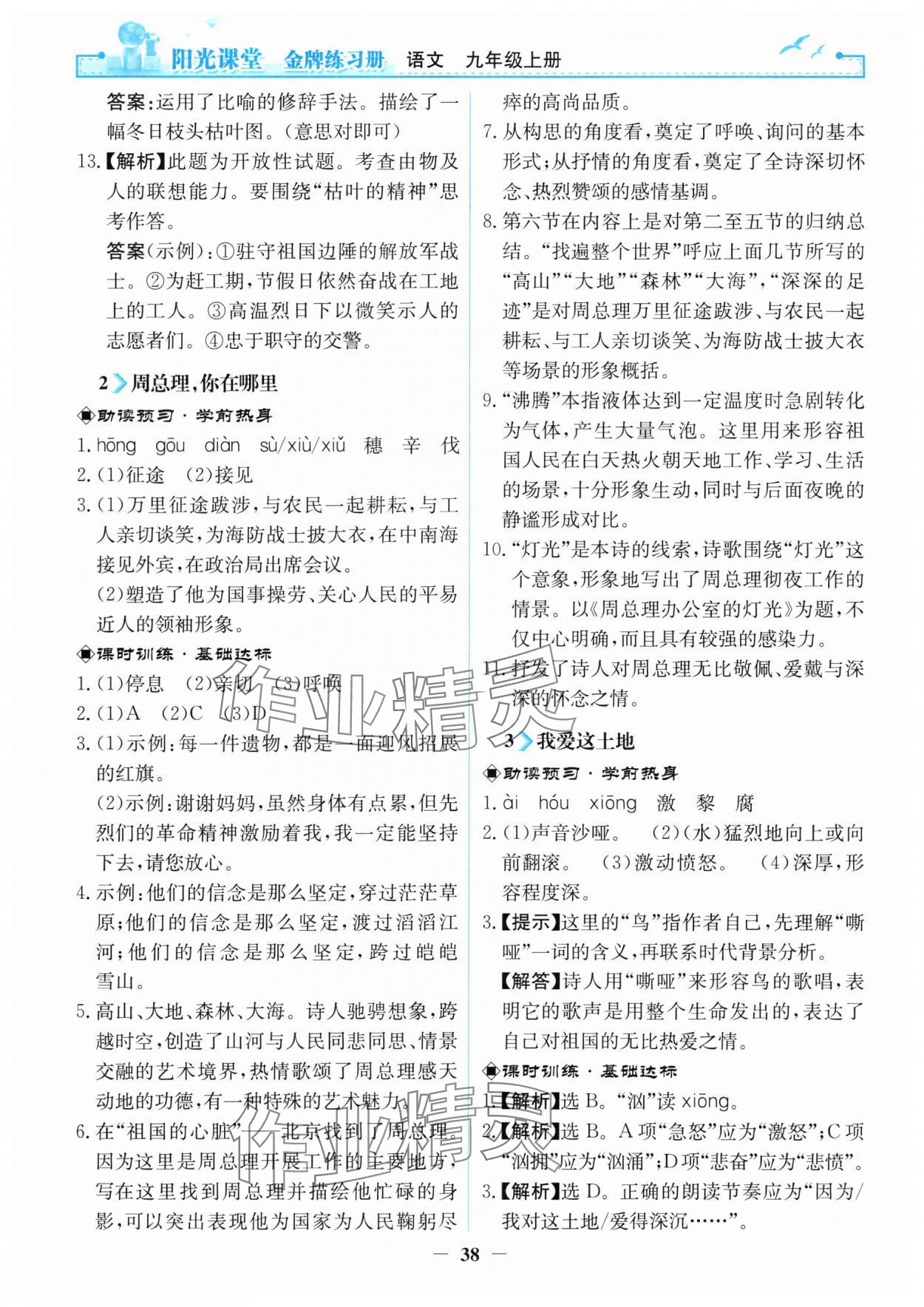 2025年阳光课堂金牌练习册九年级语文上册人教版 第2页