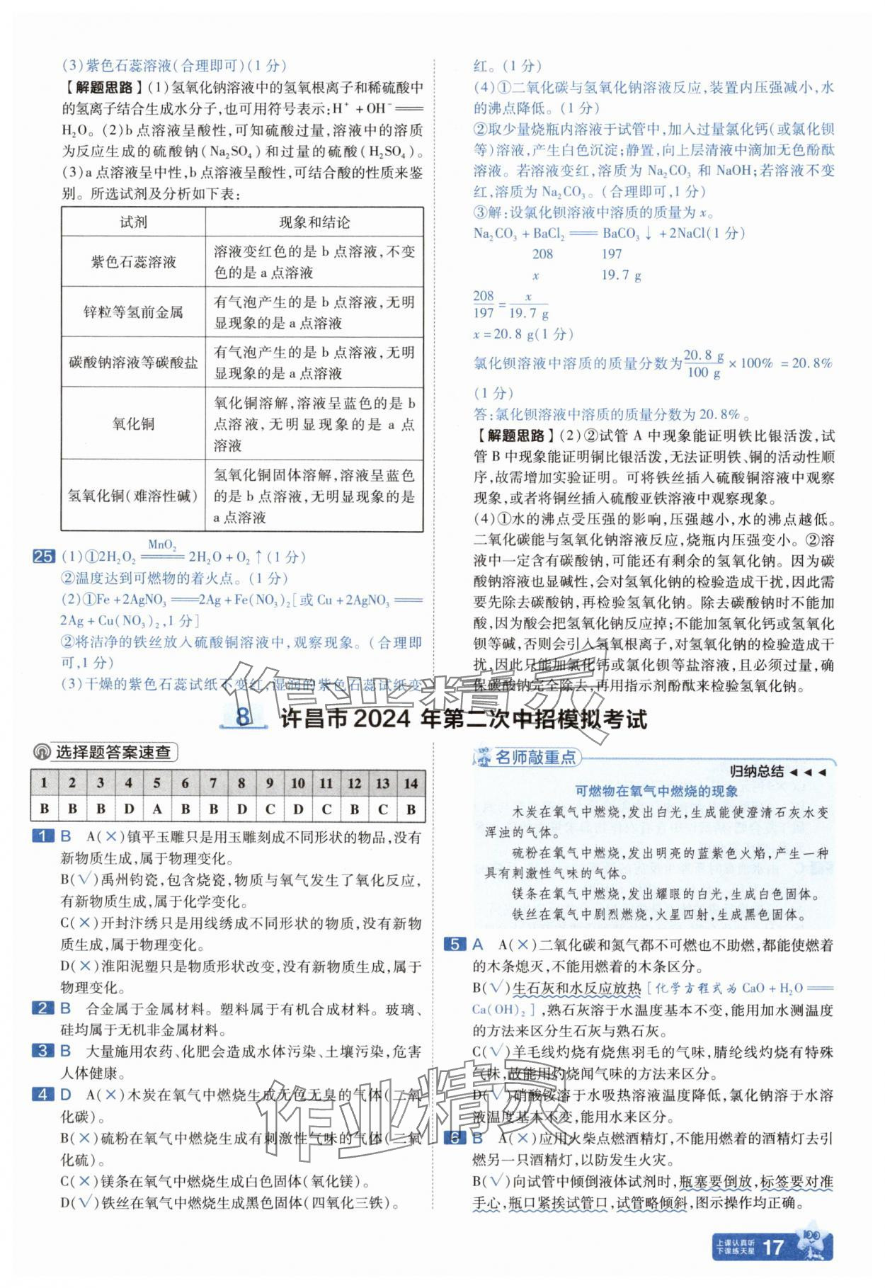 2025年金考卷中考45套匯編化學(xué)河南專版紫色封面 參考答案第16頁