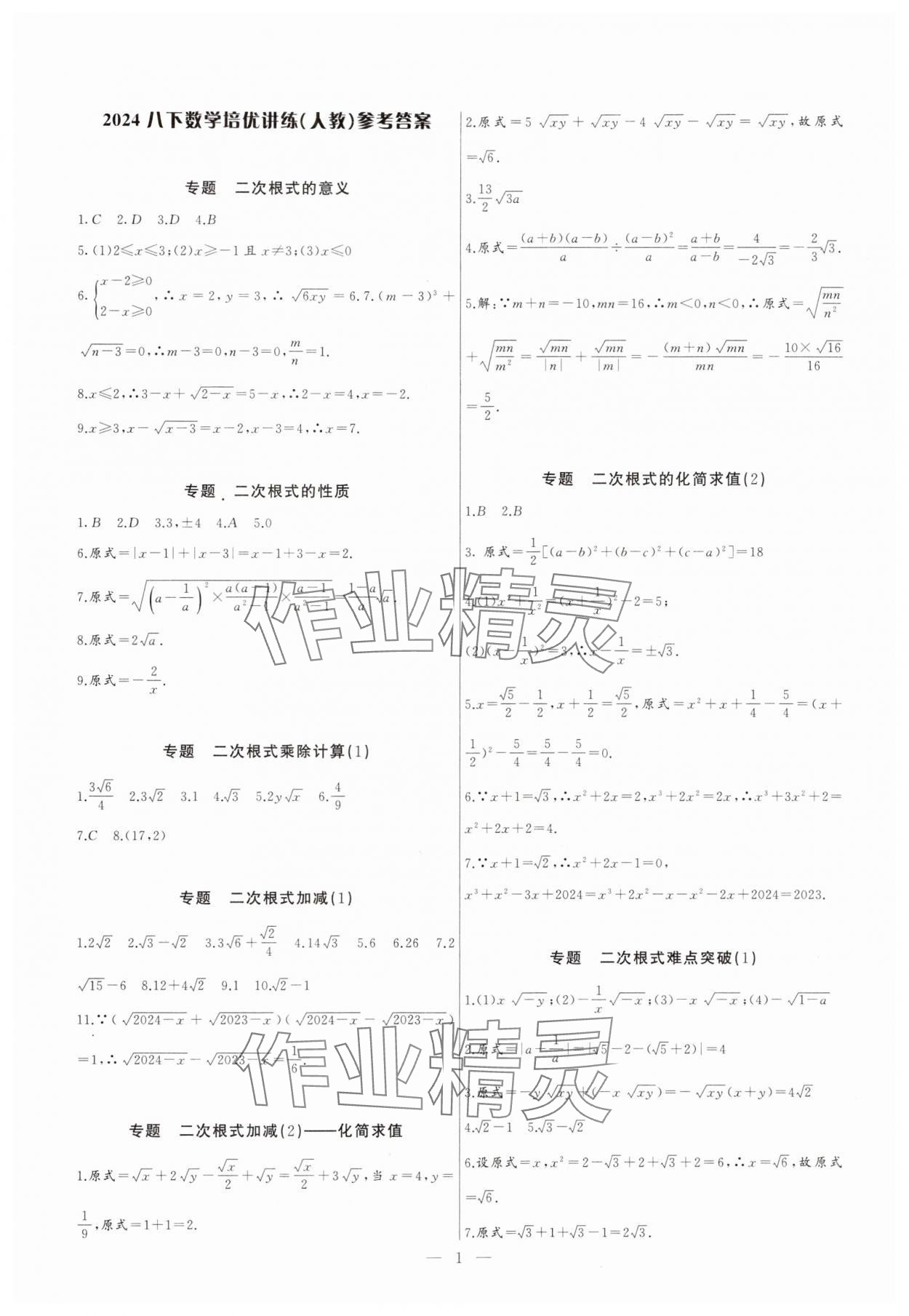 2024年新课堂新观察培优讲练八年级数学下册人教版 第1页