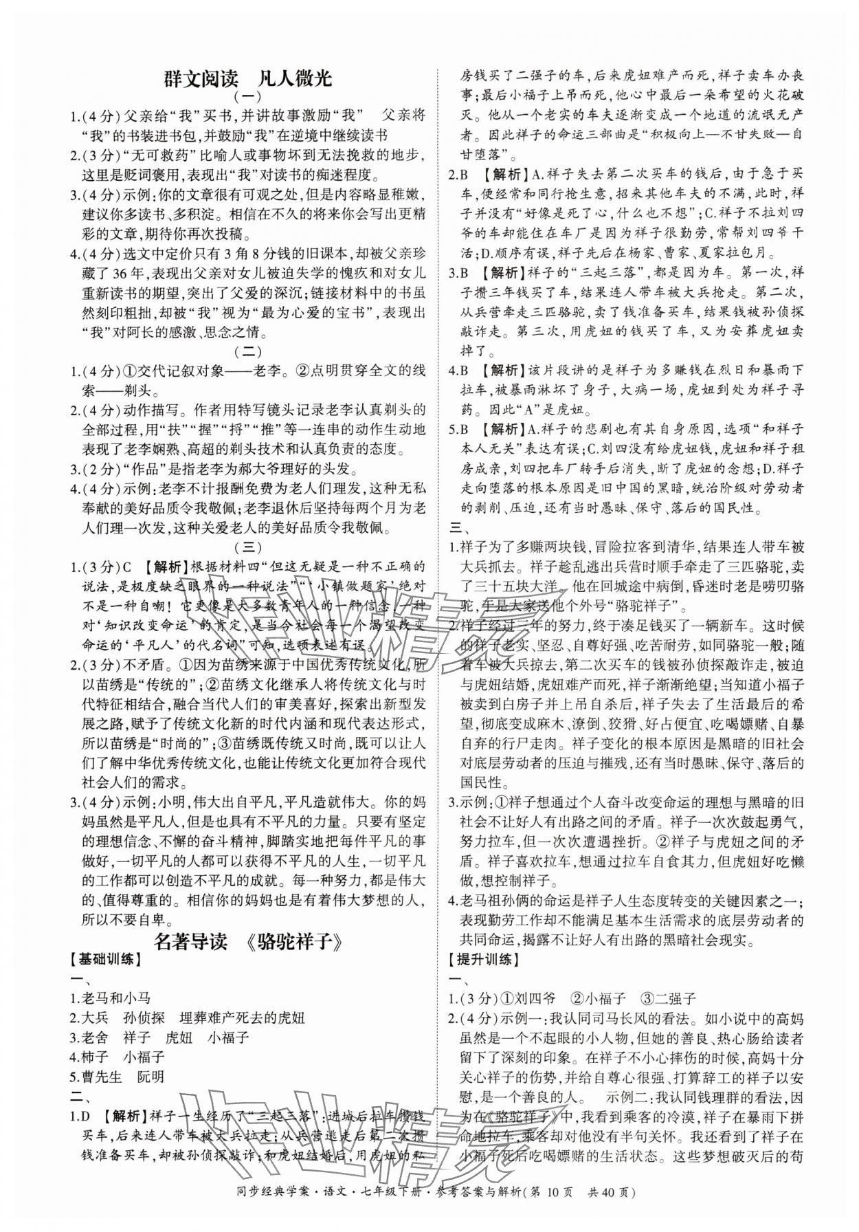 2024年同步經(jīng)典學(xué)案七年級語文下冊人教版 第10頁