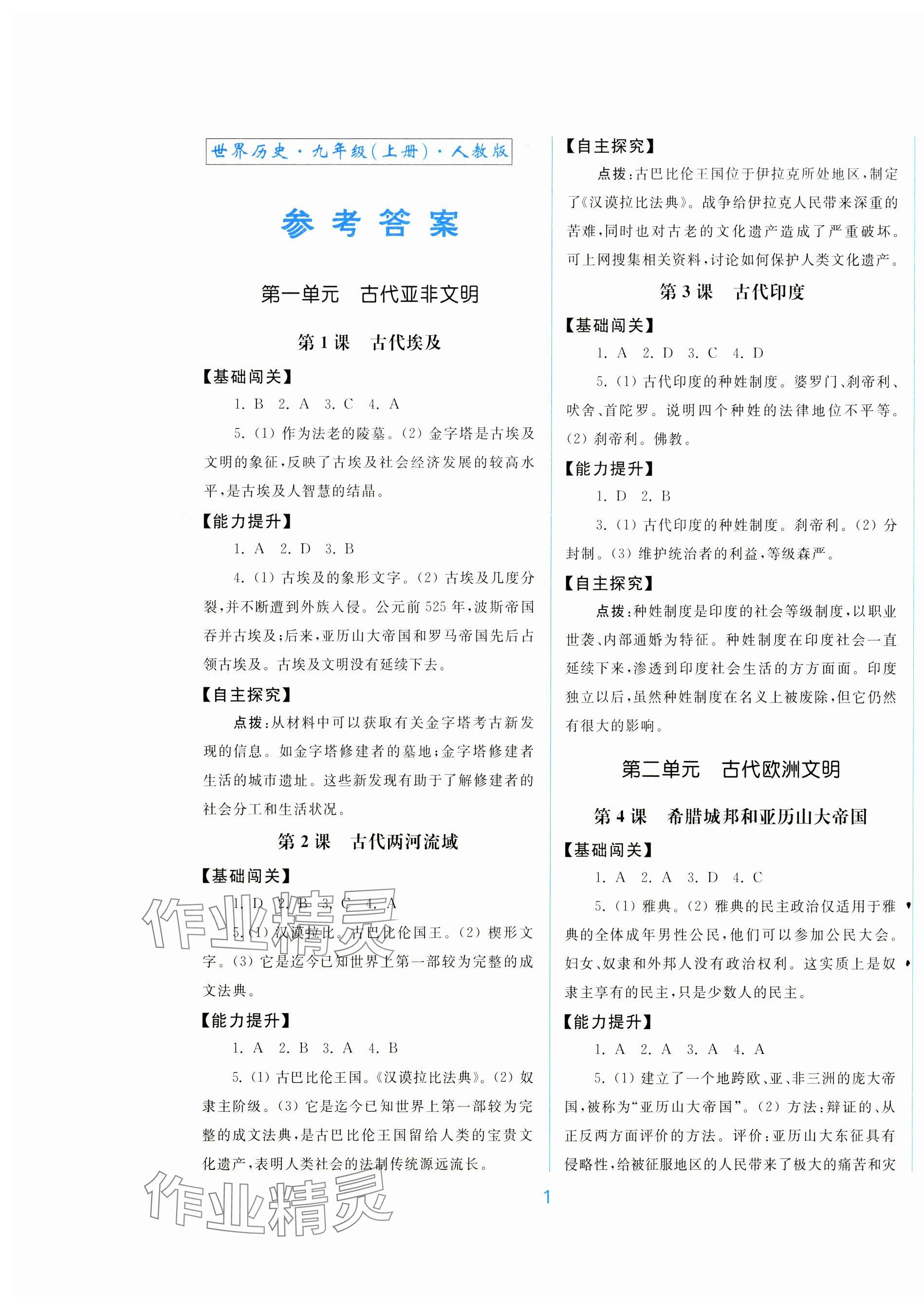 2025年同步练习册中华书局九年级历史上册人教版 第1页