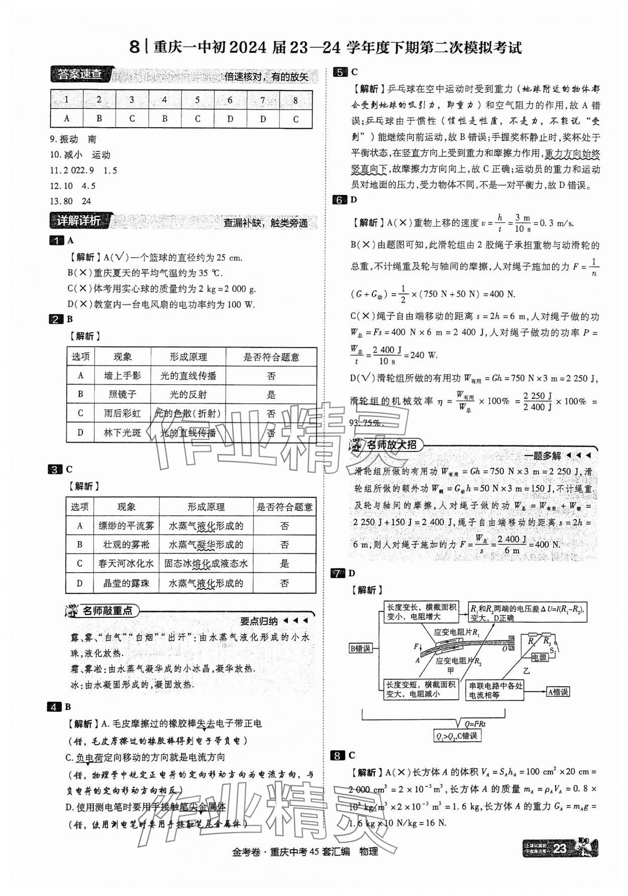 2025年金考卷中考45套匯編物理重慶專(zhuān)版 參考答案第23頁(yè)