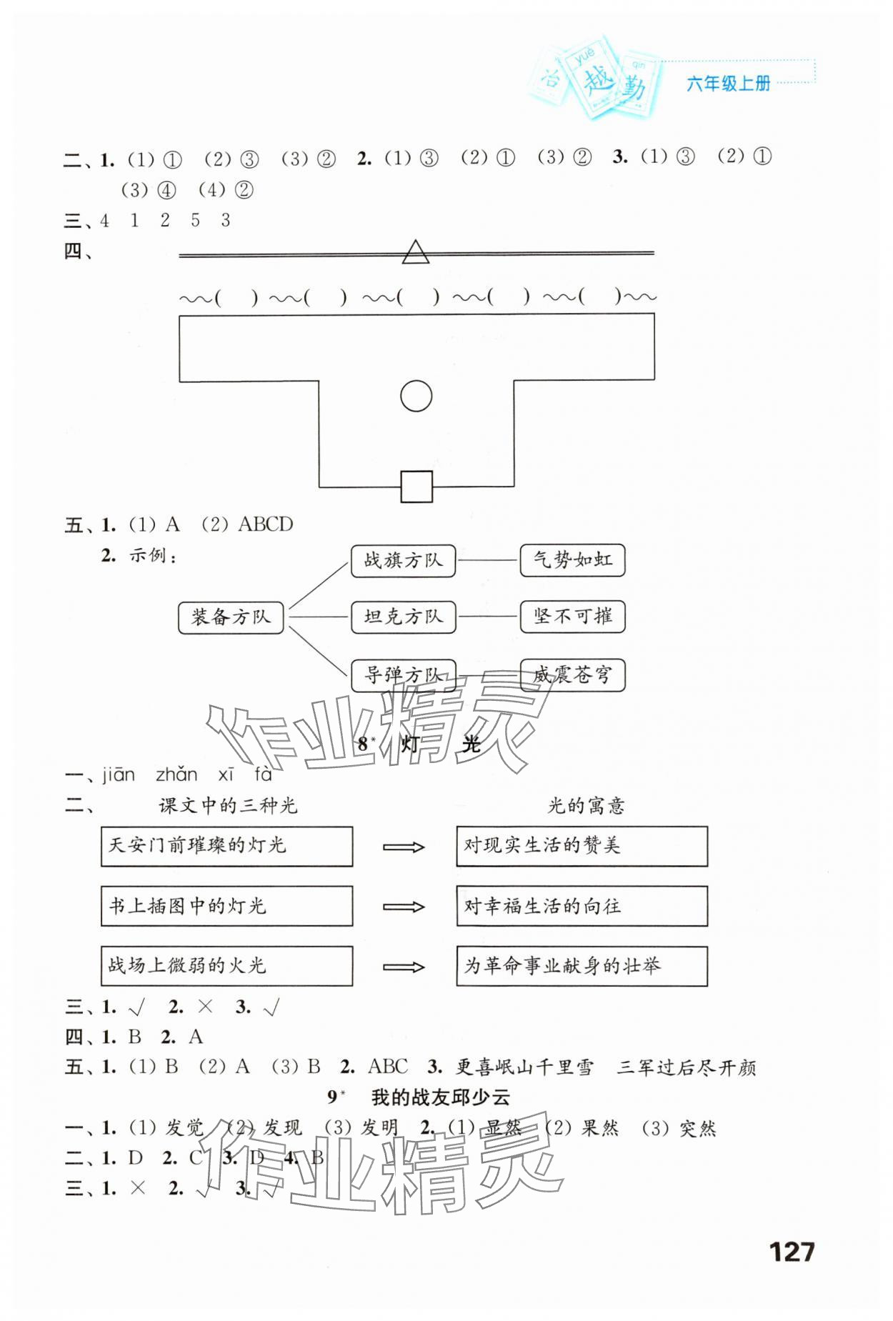 2024年練習(xí)與測試六年級語文上冊人教版陜西專版 參考答案第3頁