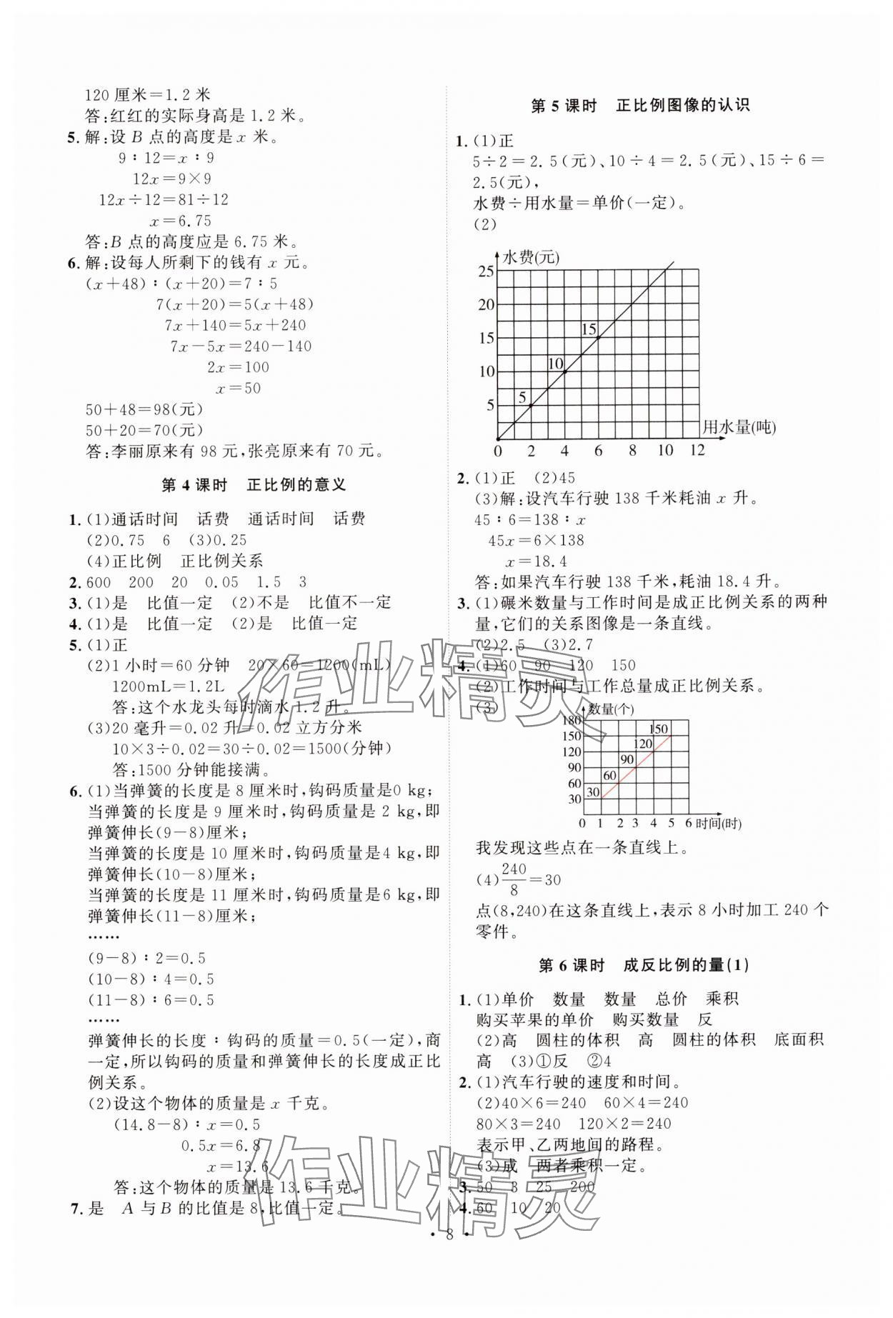 2025年每時(shí)每刻快樂(lè)優(yōu)加作業(yè)本六年級(jí)數(shù)學(xué)下冊(cè)青島版 參考答案第8頁(yè)