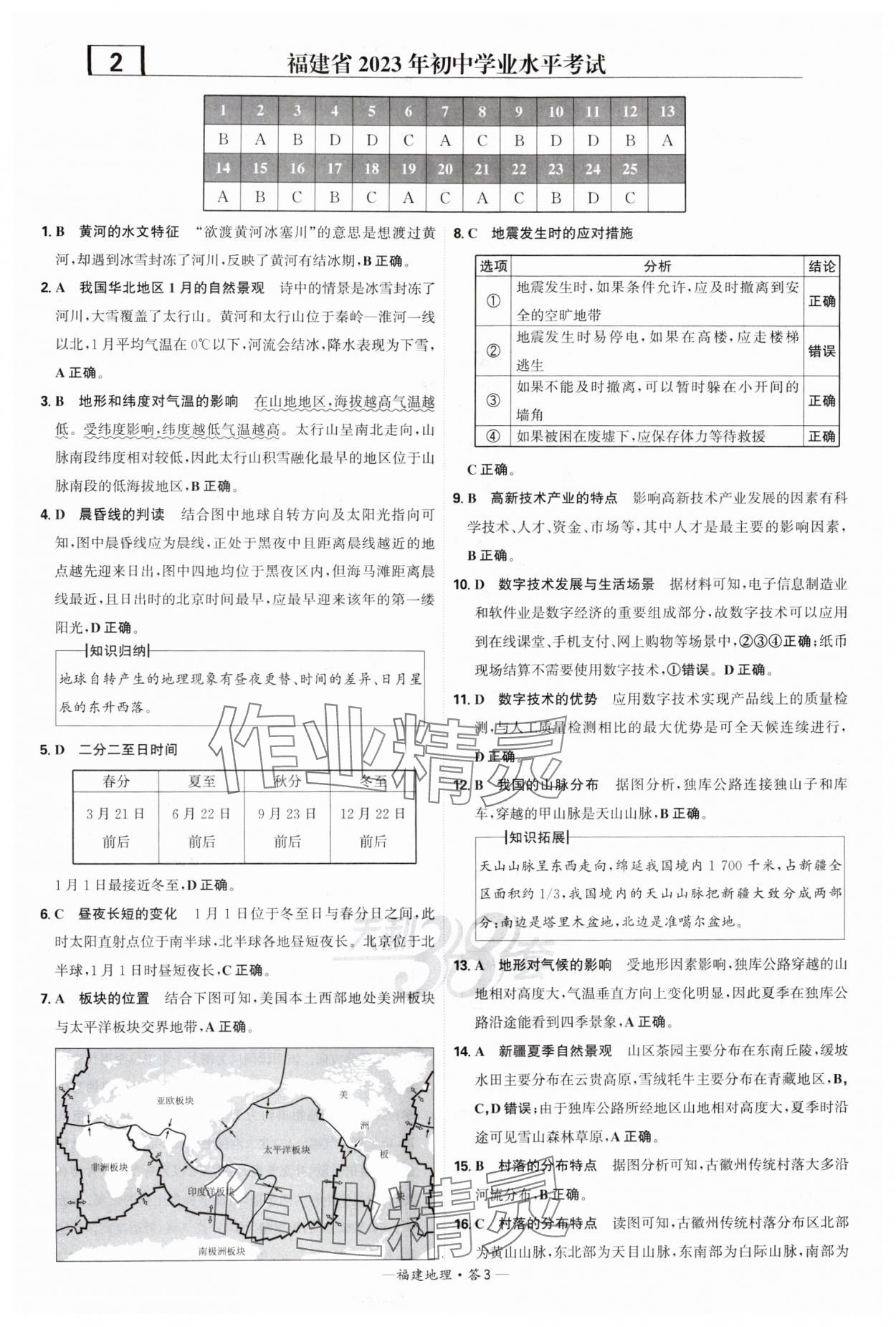 2025年天利38套中考試題精選地理福建專版 參考答案第3頁