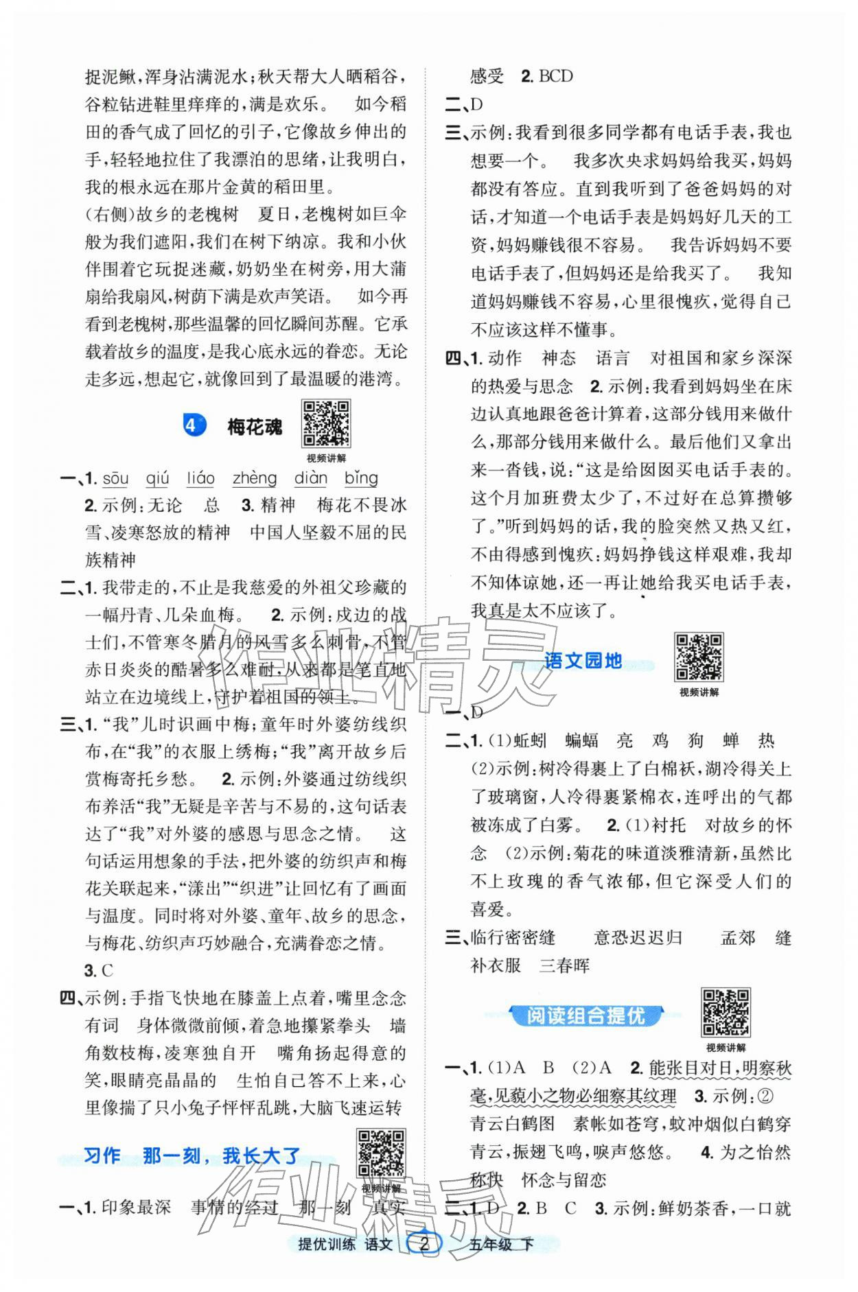 2026年阳光同学提优训练五年级语文下册人教版&nbsp;第2页