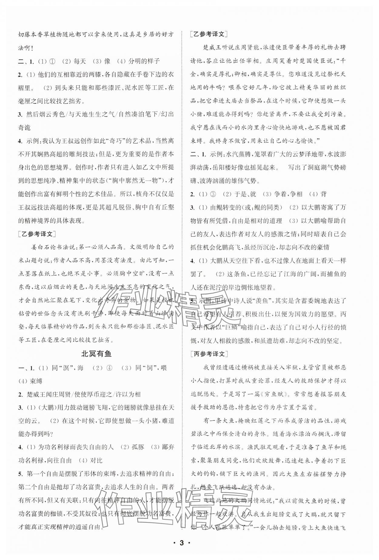 2025年通城學(xué)典初中語文閱讀組合訓(xùn)練八年級下冊江蘇專版 參考答案第3頁