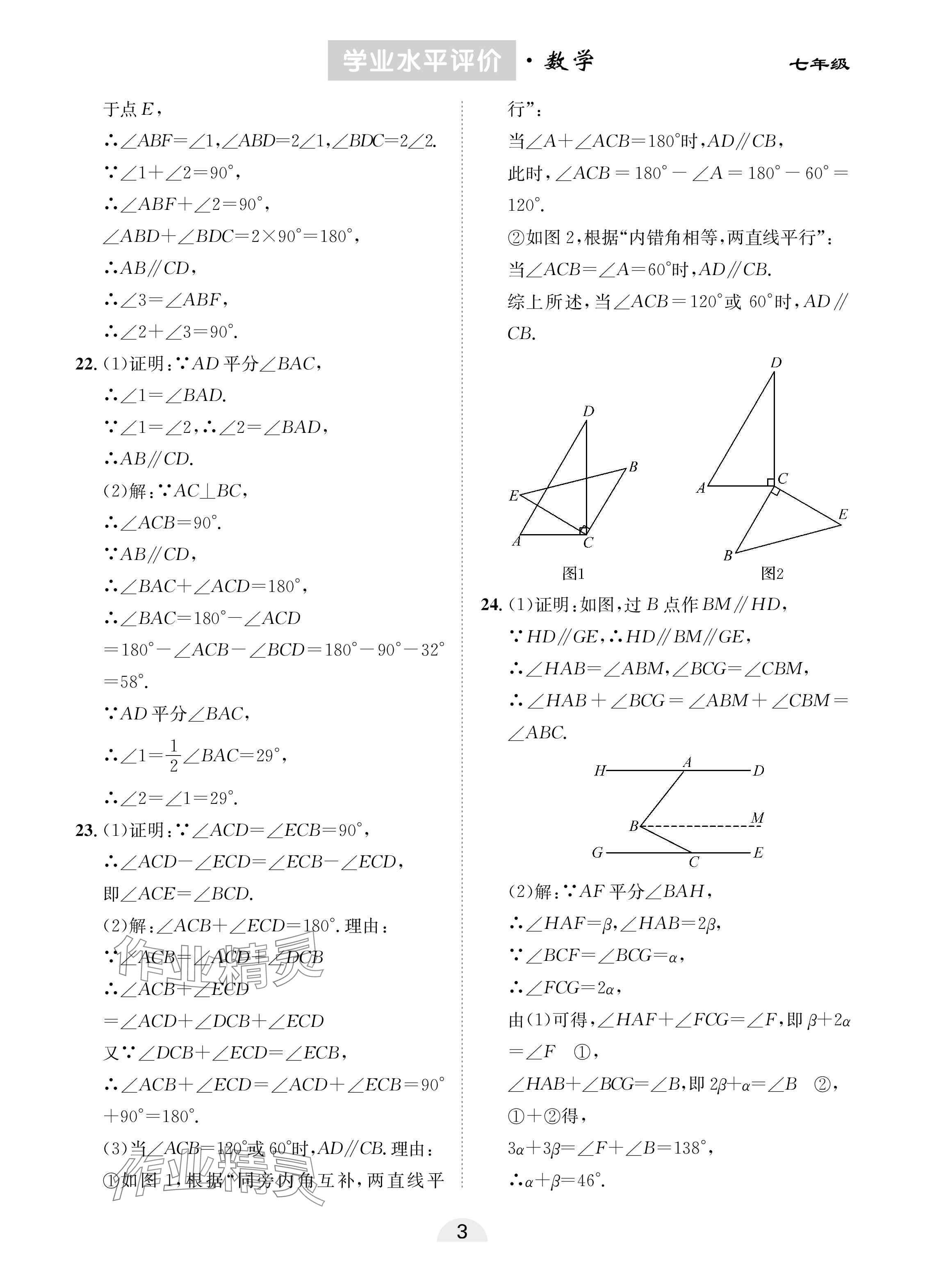 2025年學(xué)業(yè)水平評價(jià)七年級數(shù)學(xué)下冊人教版 參考答案第3頁