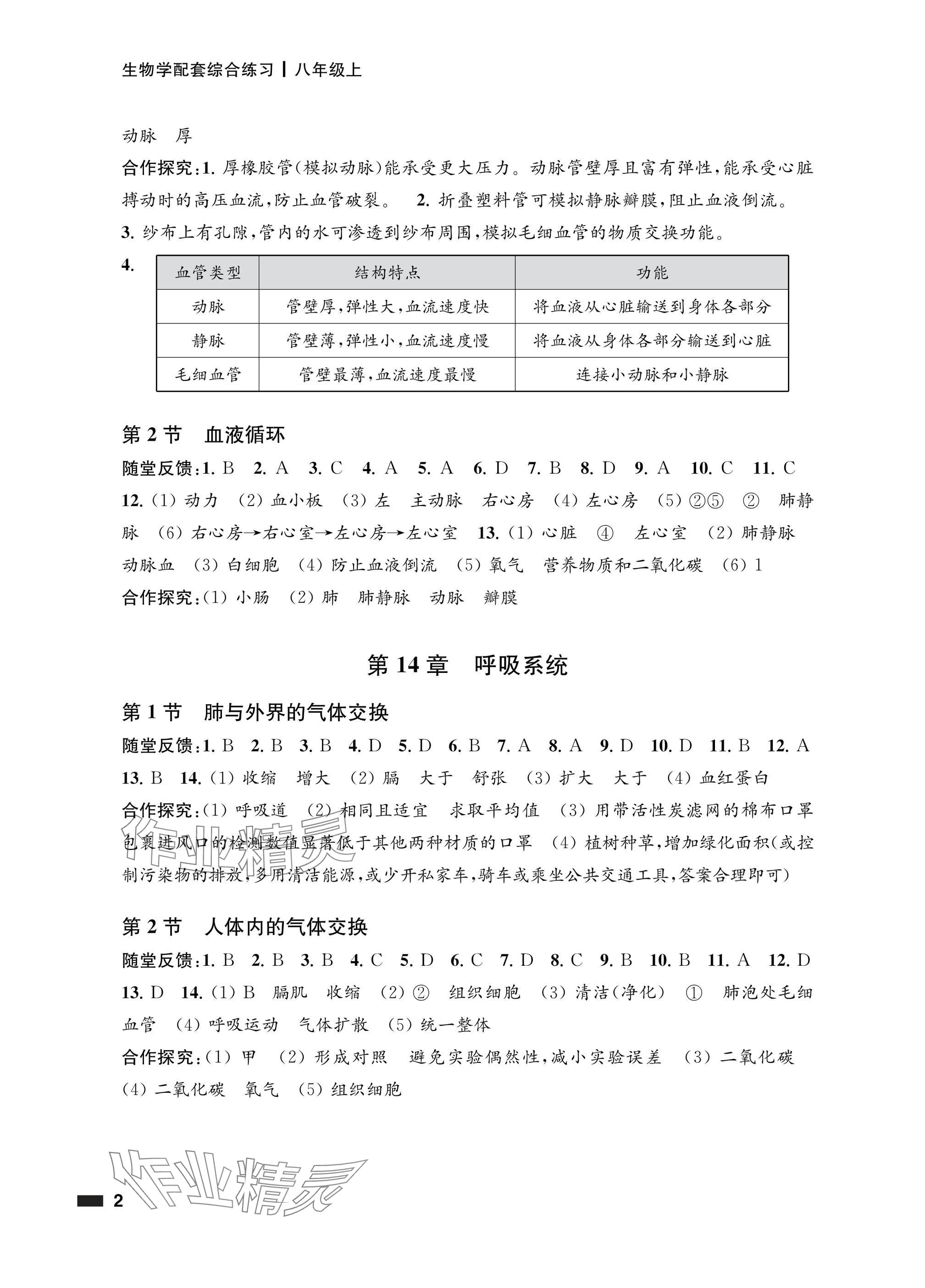 2025年配套综合练习甘肃八年级生物上册苏教版 参考答案第2页