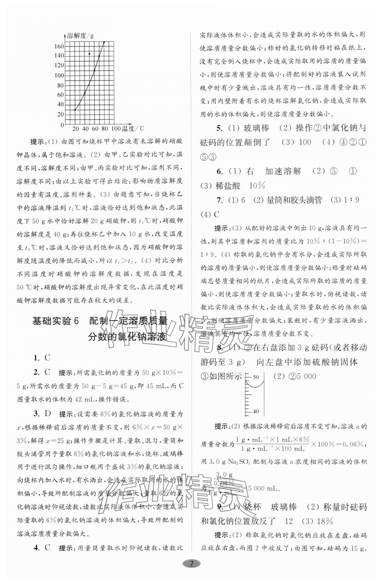 2025年初中化學(xué)小題狂做九年級(jí)下冊(cè)滬教版巔峰版 參考答案第7頁(yè)