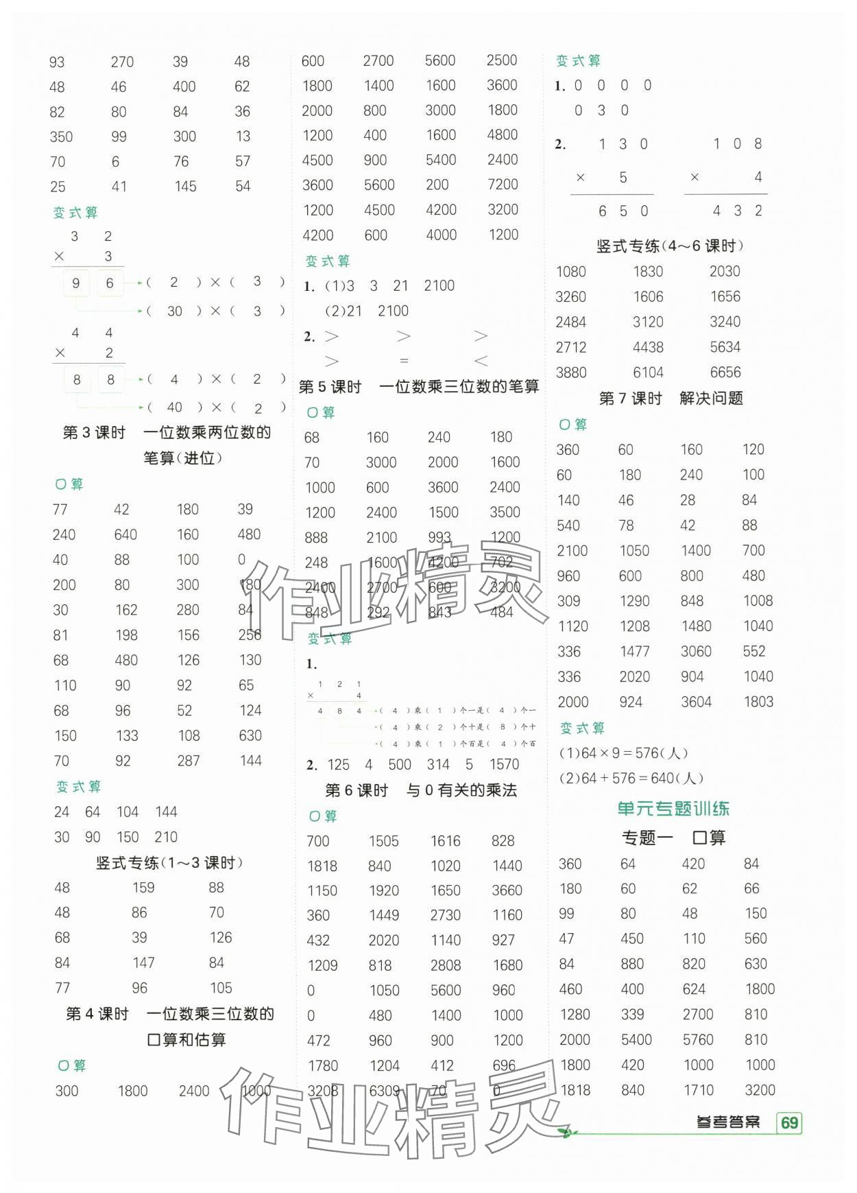 2024年口算小神童三年级数学上册西师大版 参考答案第2页