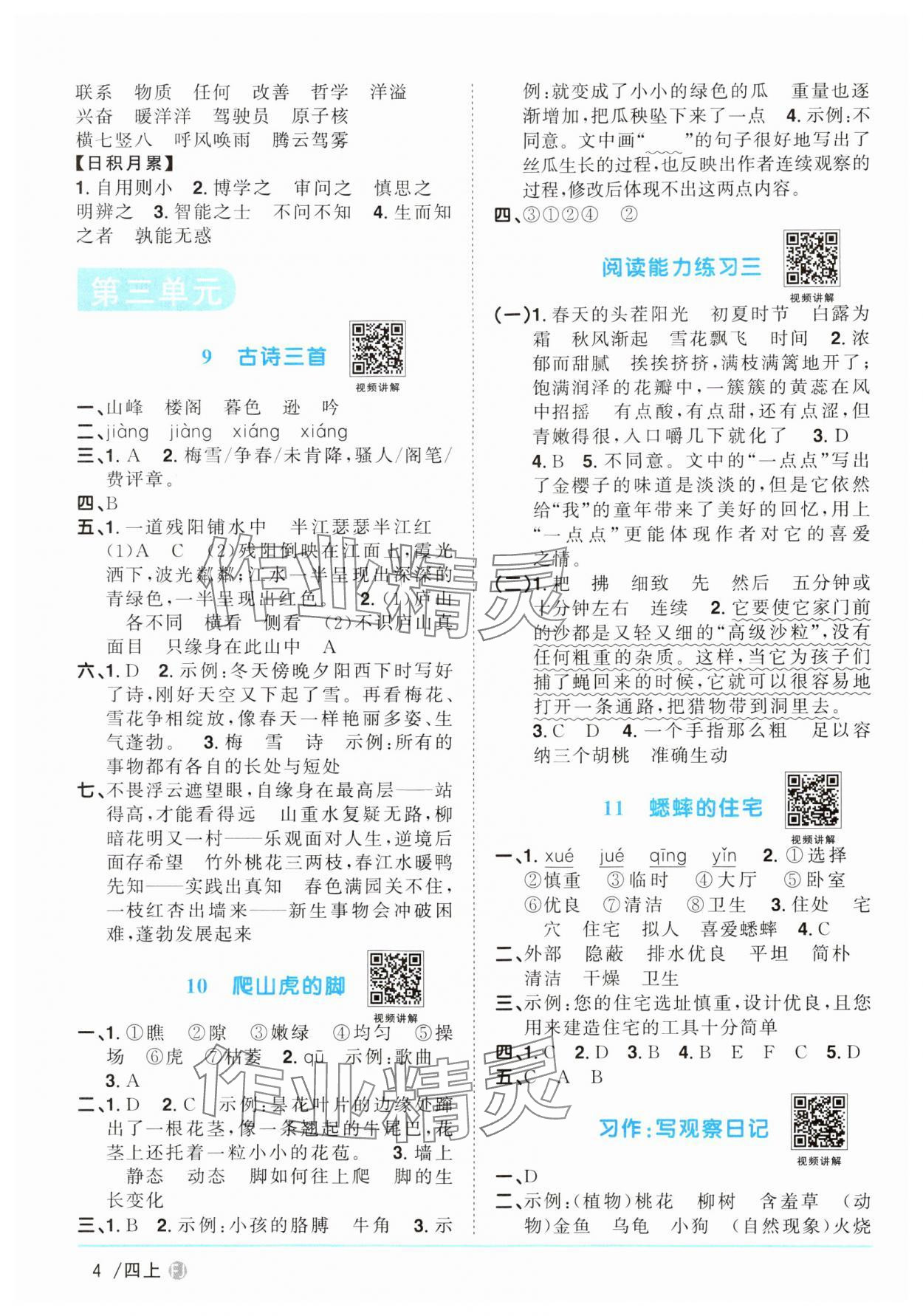 2024年陽光同學(xué)課時(shí)優(yōu)化作業(yè)四年級語文上冊人教版福建專版 第4頁