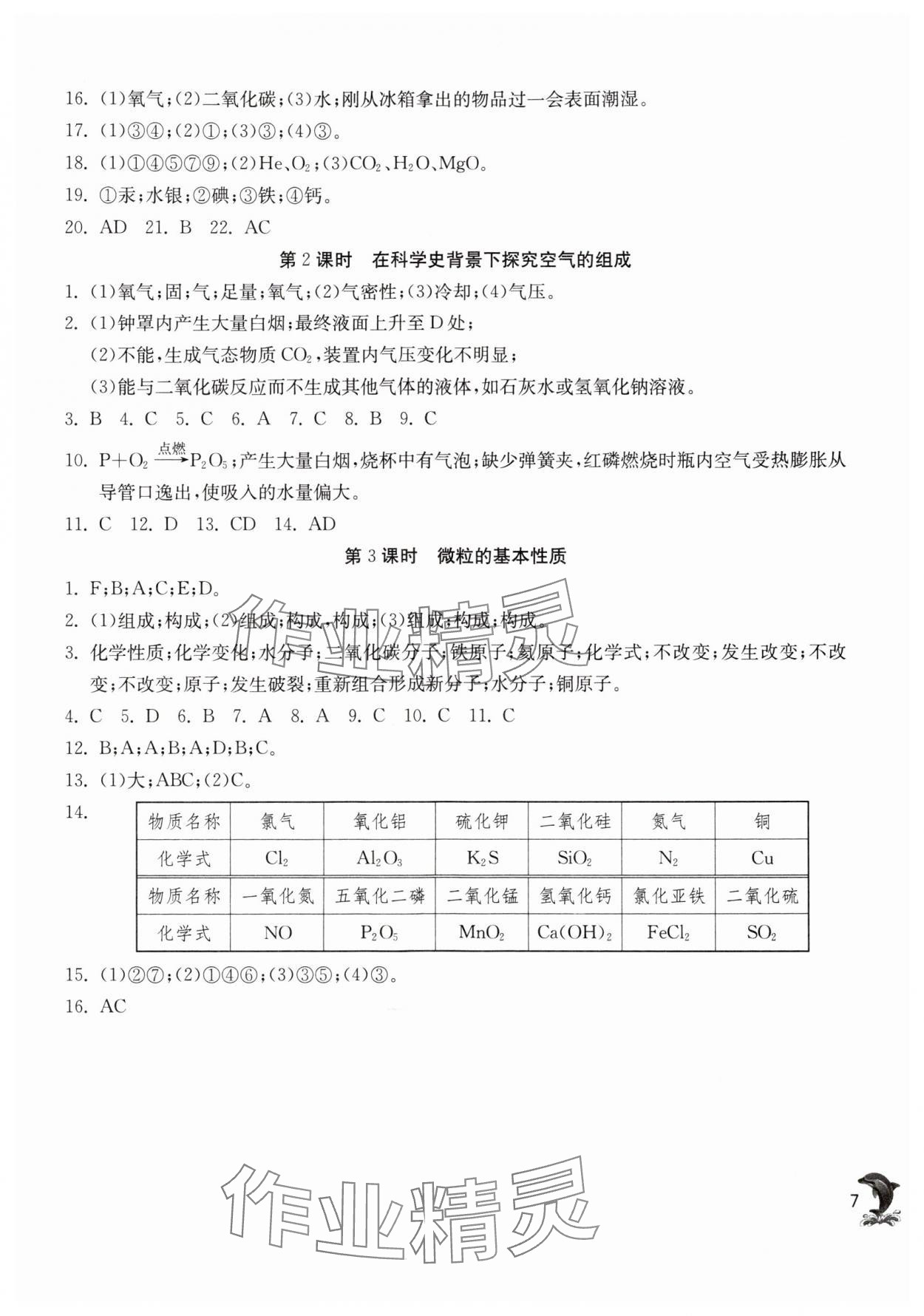 2024年实验班提优训练九年级化学上册沪教版上海专版54制 参考答案第7页