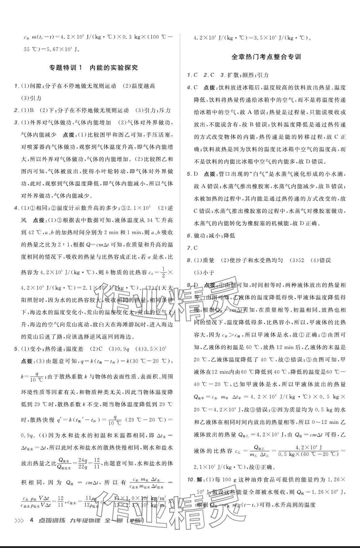 2024年點(diǎn)撥訓(xùn)練九年級(jí)物理全一冊(cè)人教版 參考答案第3頁(yè)