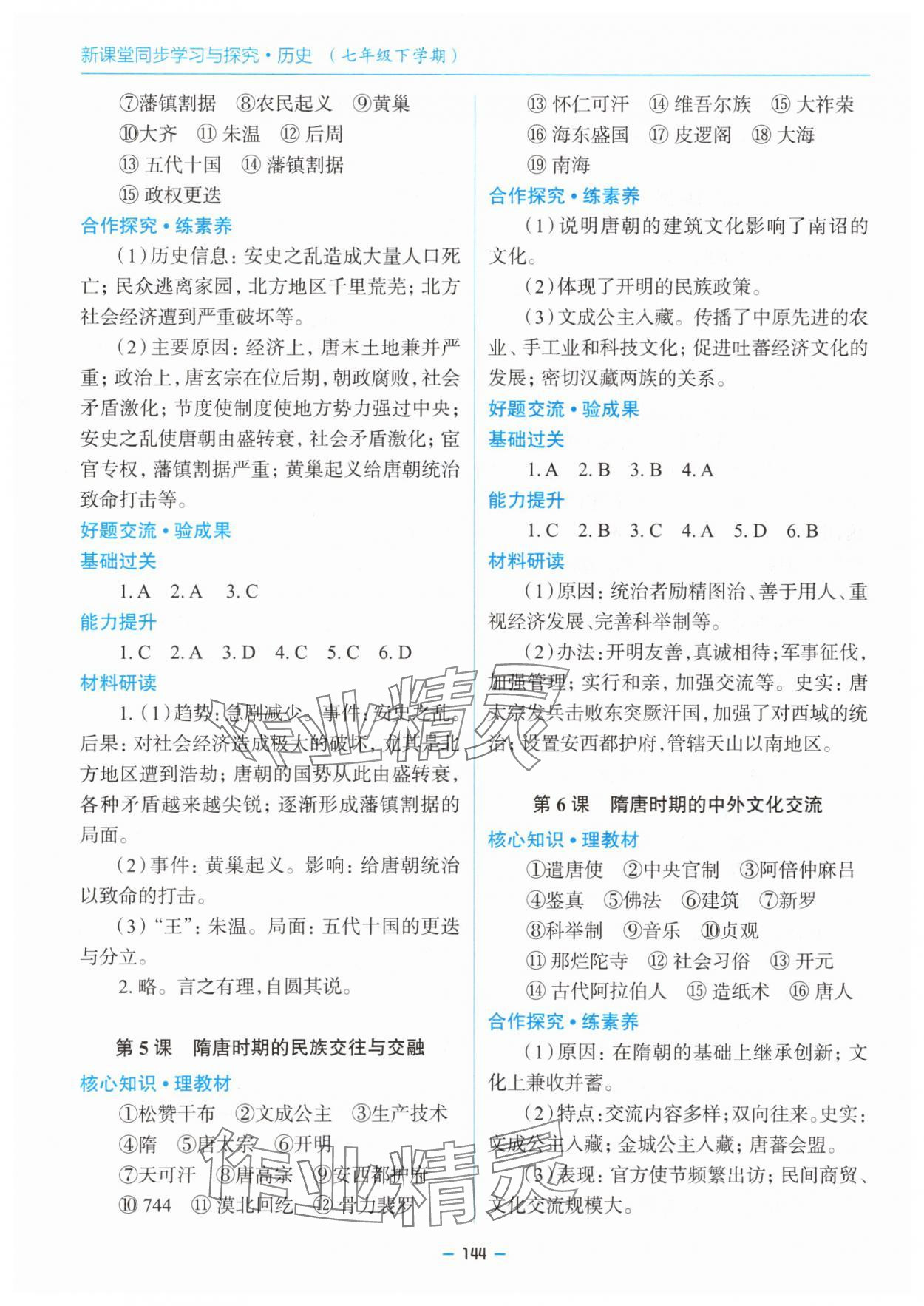 2025年新課堂同步學(xué)習(xí)與探究七年級歷史下冊人教版金鄉(xiāng)專版 參考答案第3頁