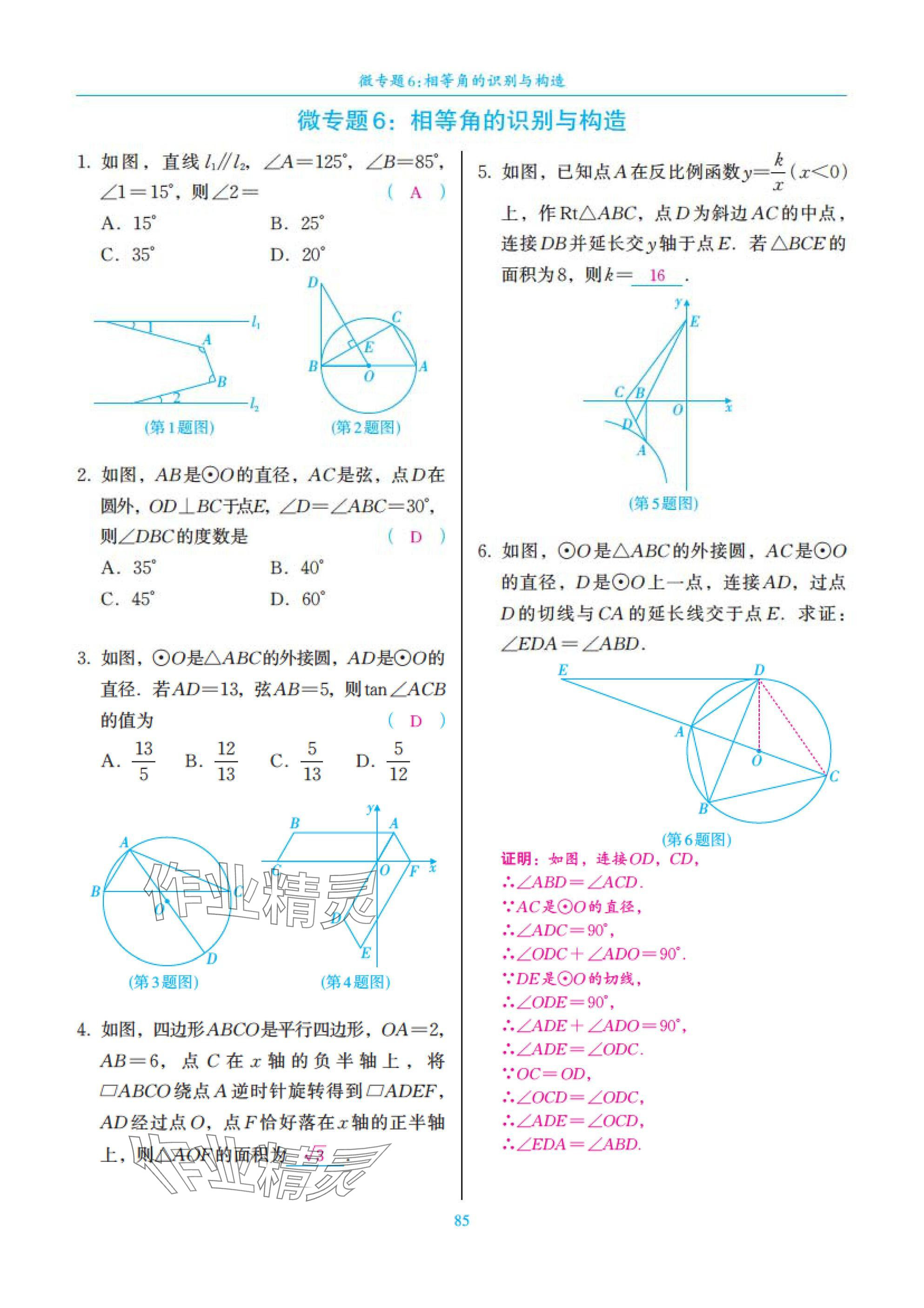 2025年中考复习一本全数学北师大版深圳专版&nbsp;参考答案第85页