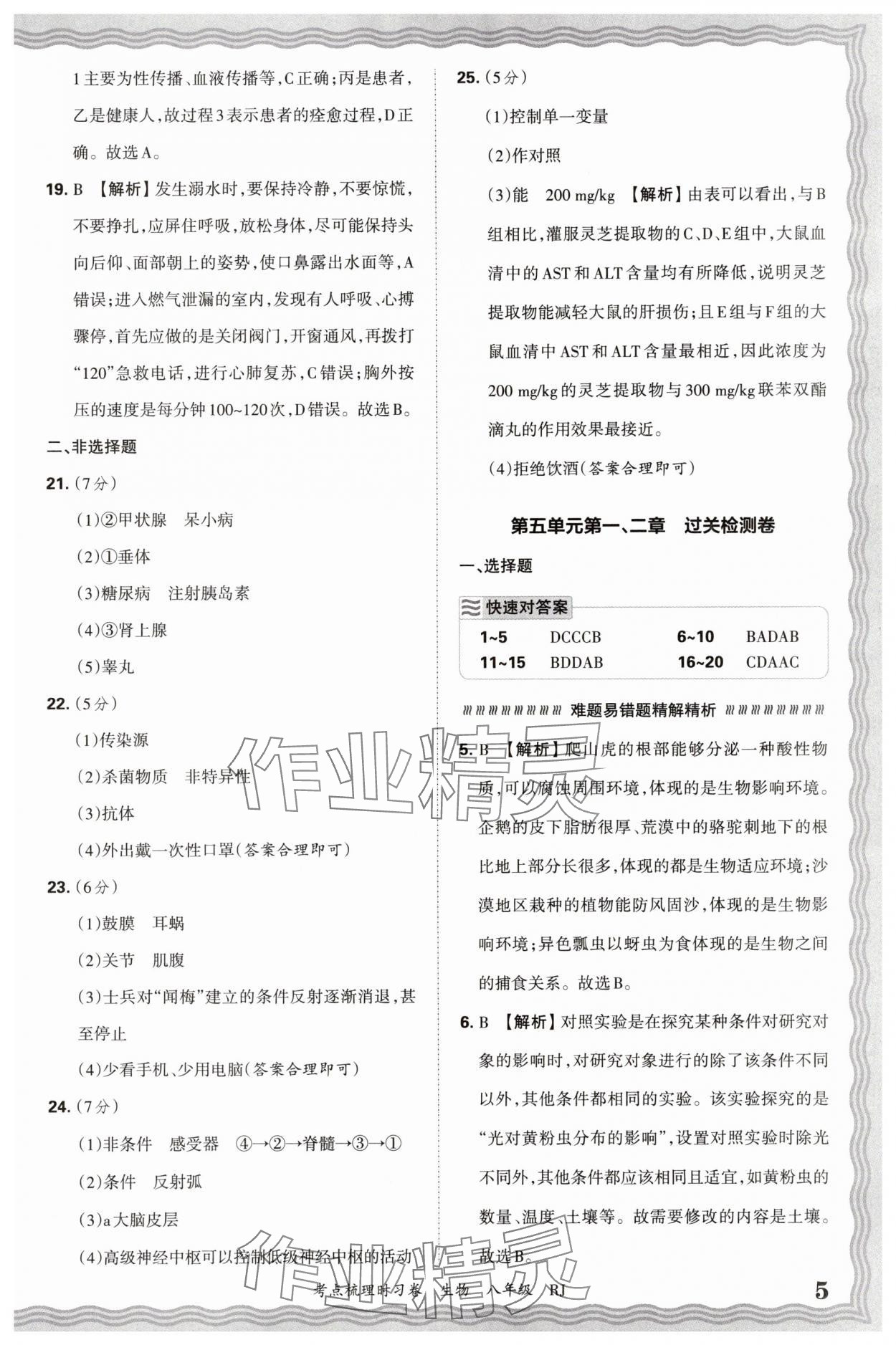2026年王朝霞考點梳理時習(xí)卷八年級生物人教版 參考答案第5頁