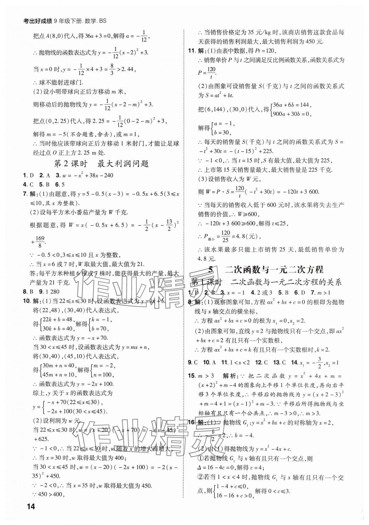 2025年考出好成績九年級數學下冊北師大版山東專版 參考答案第13頁