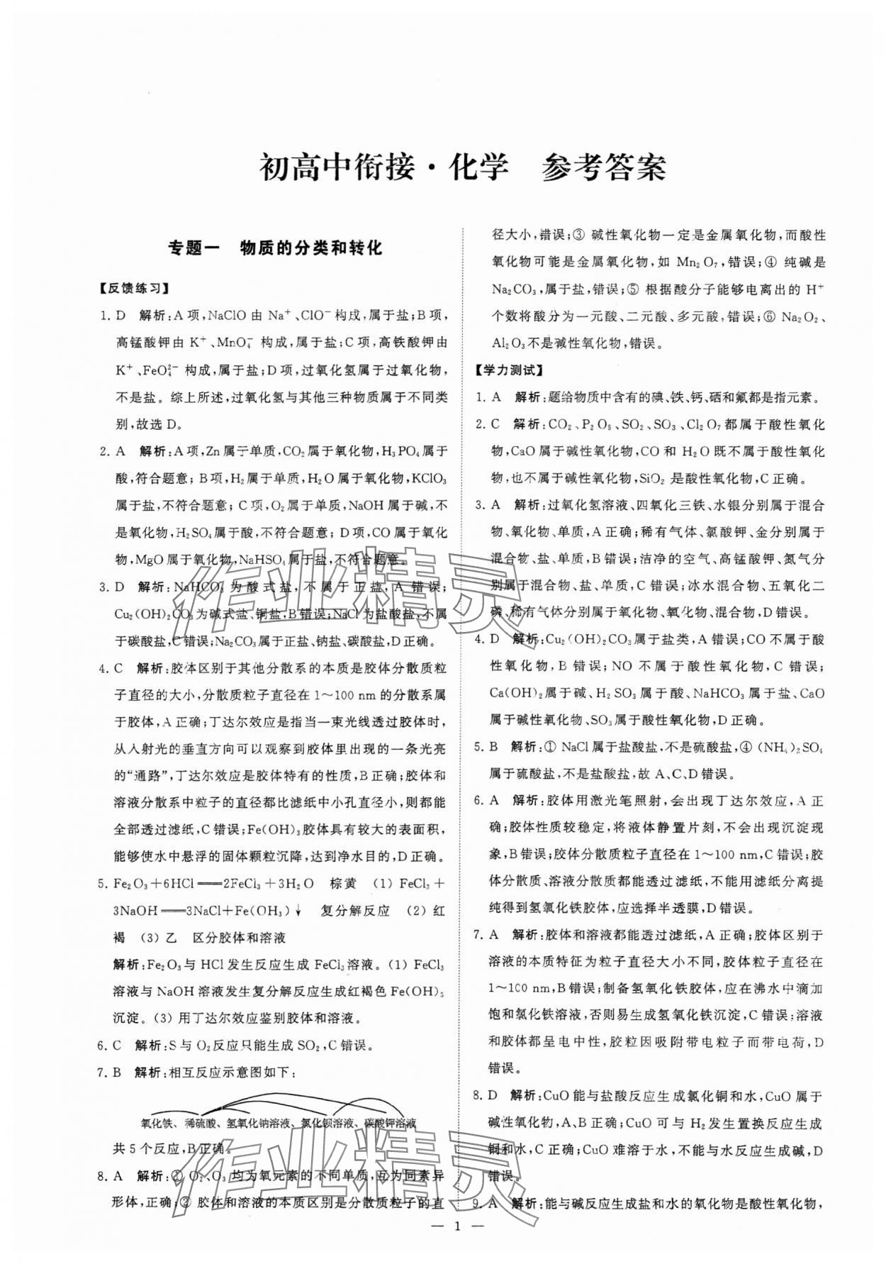 2025年初高中衔接九年级化学全一册通用版江苏凤凰美术出版社 第1页