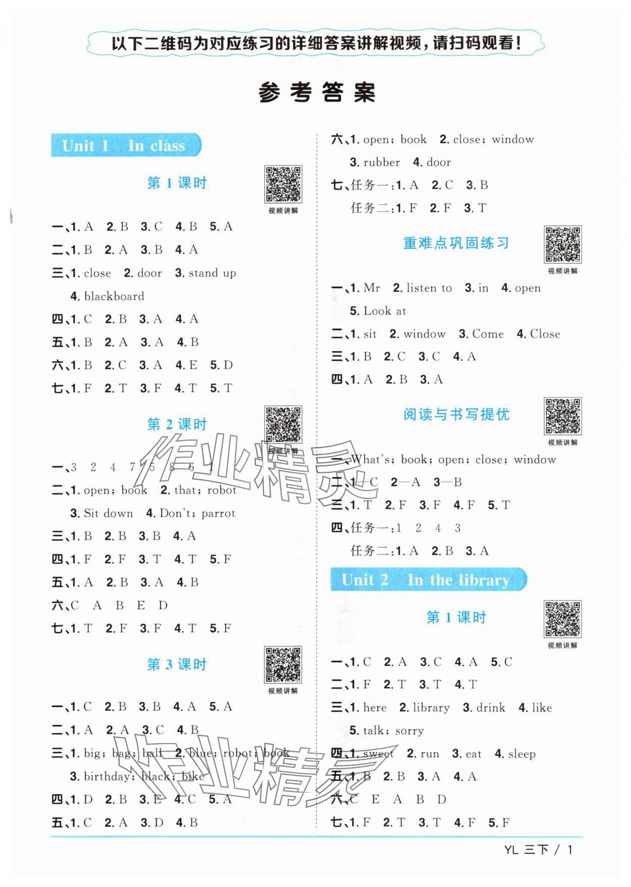 2024年陽(yáng)光同學(xué)課時(shí)優(yōu)化作業(yè)三年級(jí)英語(yǔ)下冊(cè)譯林版江蘇專版 參考答案第1頁(yè)