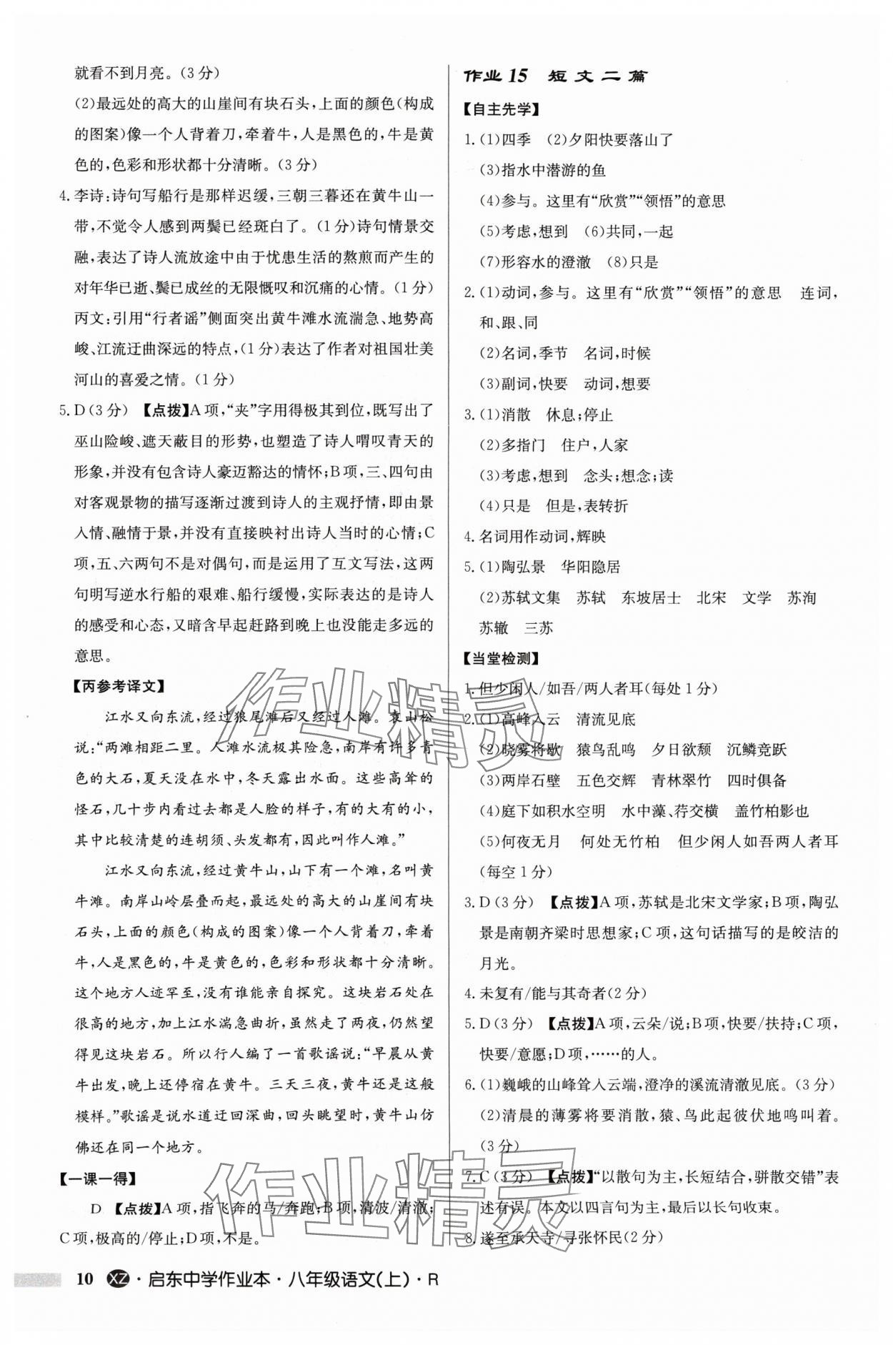 2024年啟東中學(xué)作業(yè)本八年級(jí)語(yǔ)文上冊(cè)人教版徐州專版 參考答案第10頁(yè)