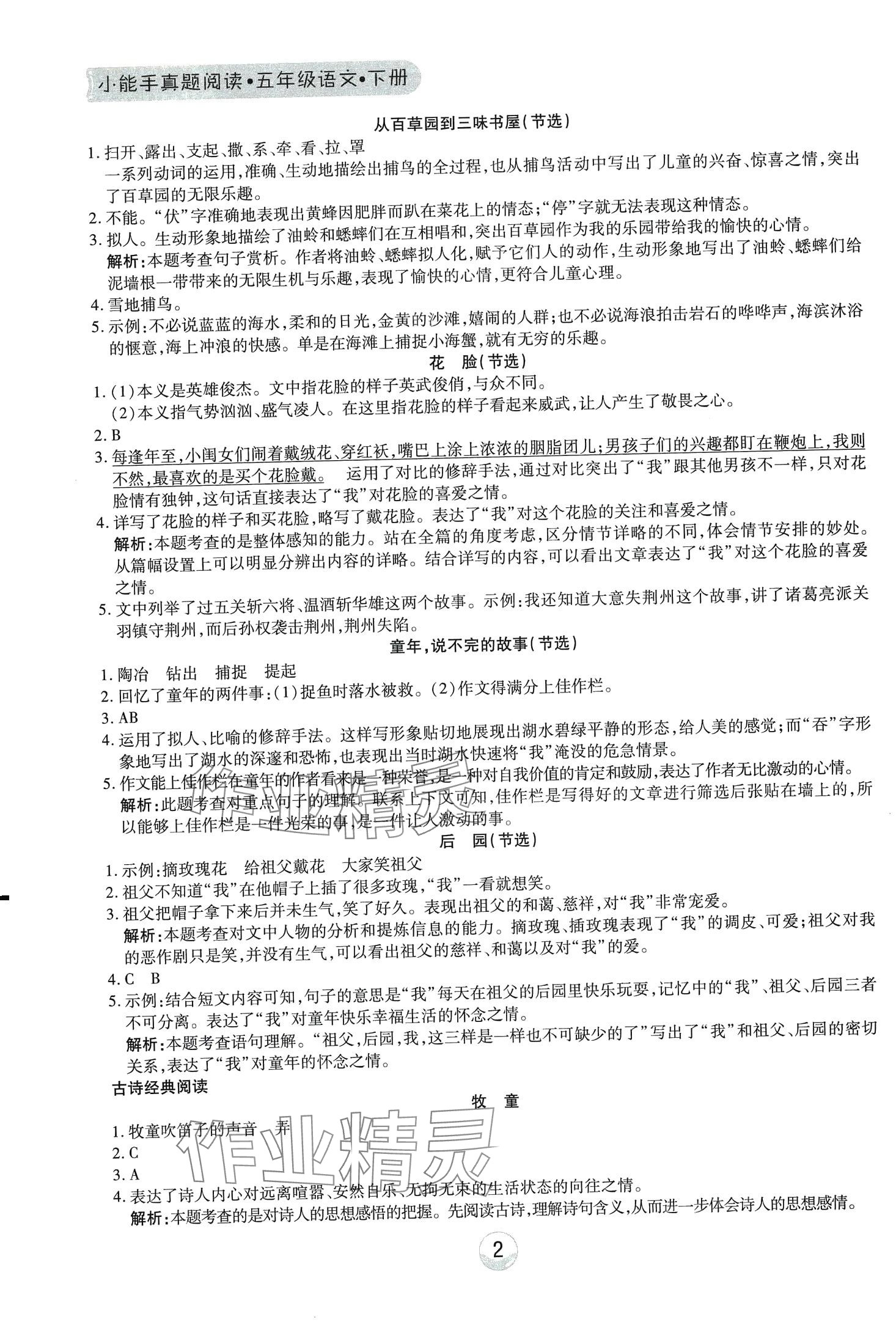 2024年小能手真題閱讀五年級語文下冊人教版 第2頁