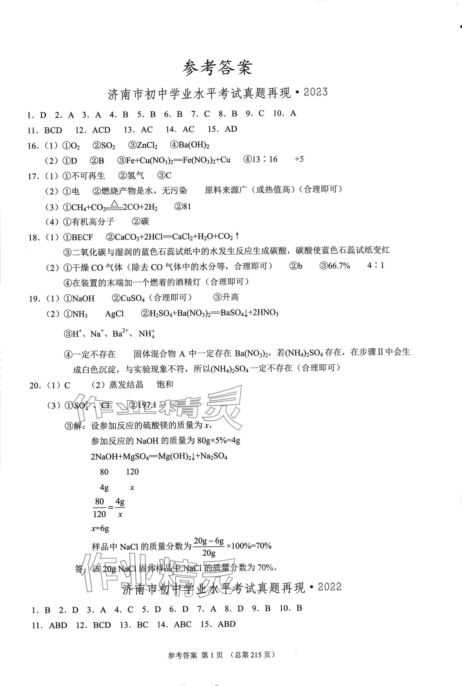 2024年中考超级模拟中考211化学济南专版 第1页