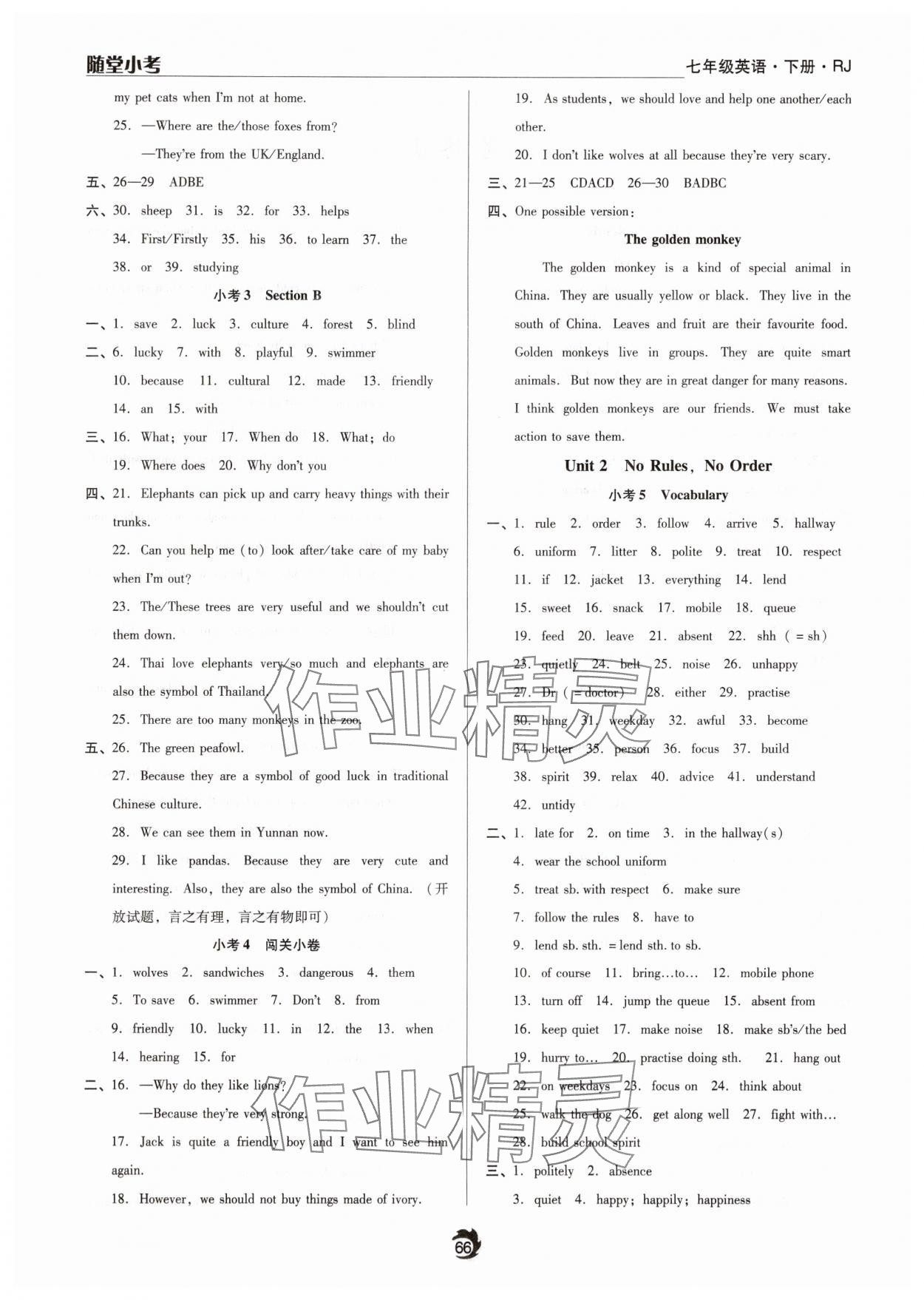 2025年随堂小考七年级英语下册人教版 第2页