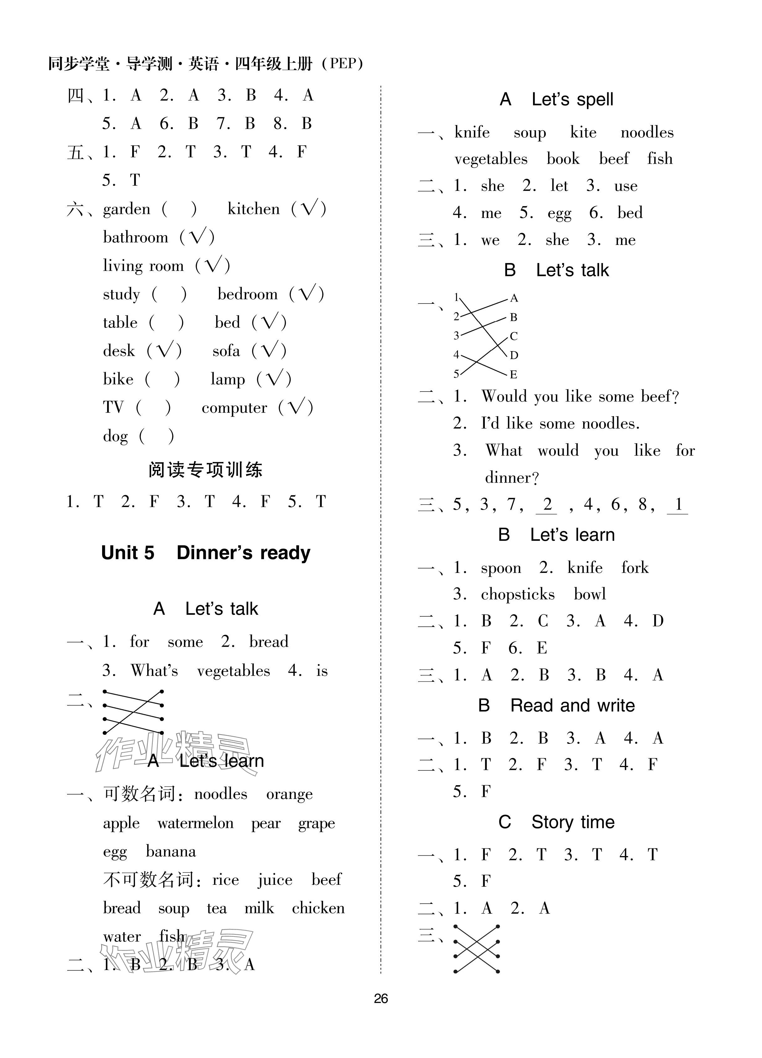 2024年同步學(xué)堂導(dǎo)學(xué)測四年級英語上冊人教版 參考答案第6頁