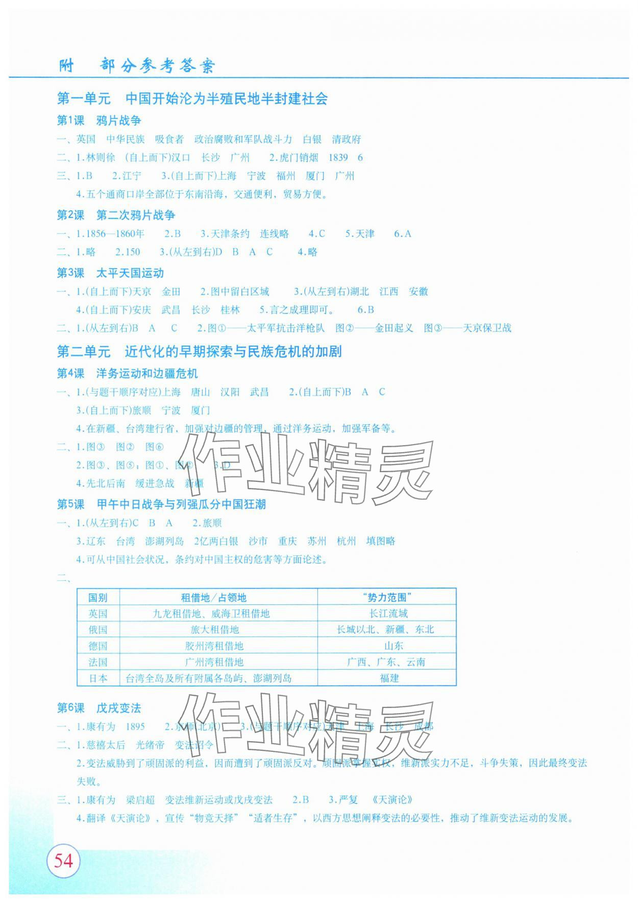 2024年填充图册星球地图出版社八年级历史上册人教版江苏专版 参考答案第1页