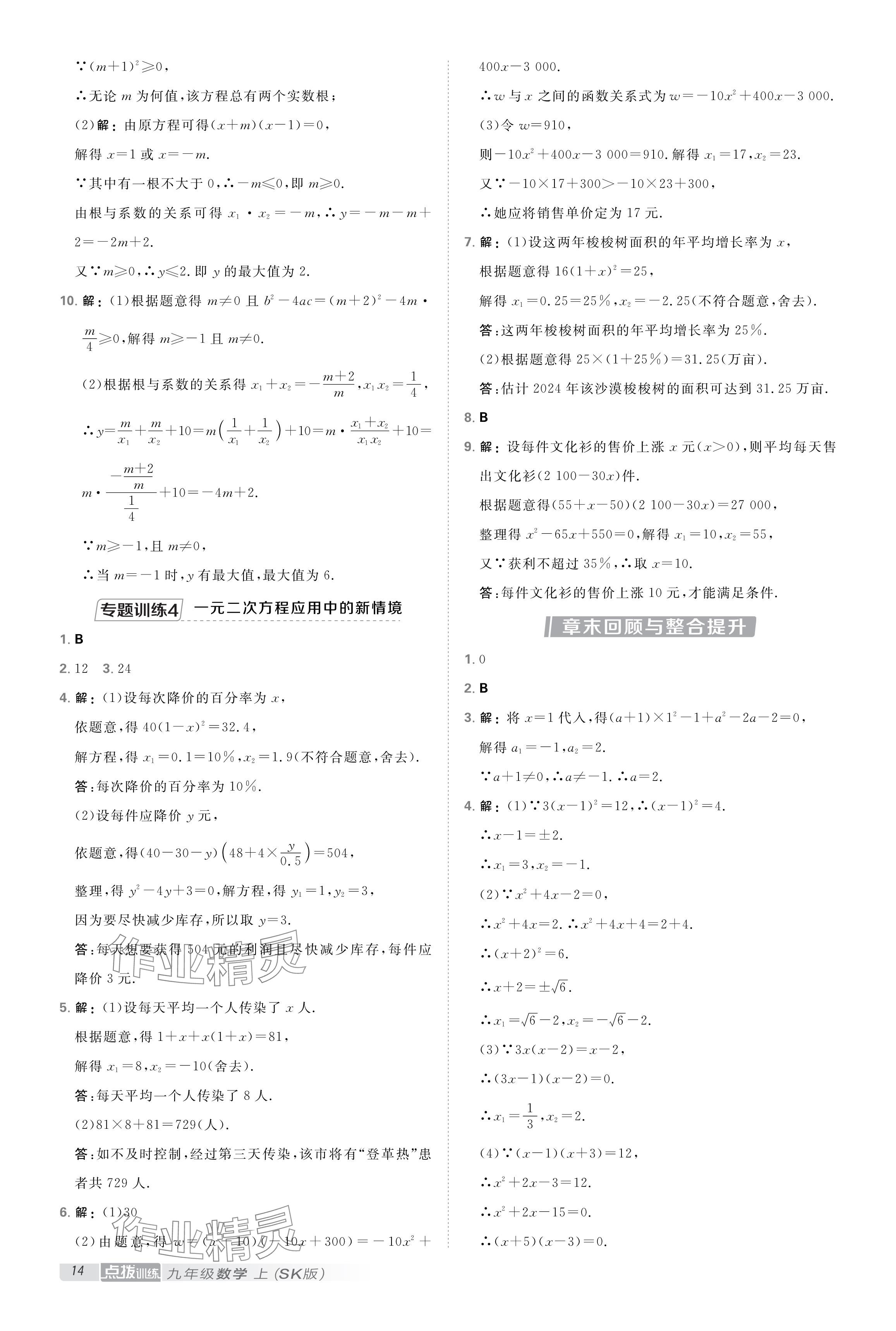 2024年點(diǎn)撥訓(xùn)練九年級(jí)數(shù)學(xué)上冊(cè)蘇科版 參考答案第13頁