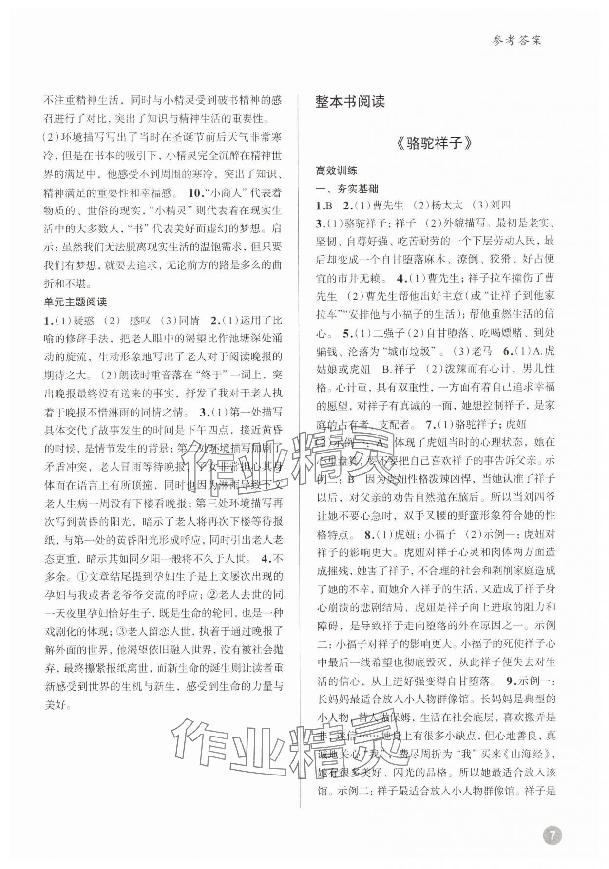 2025年初中語文大閱讀高效訓練七年級下冊 參考答案第7頁