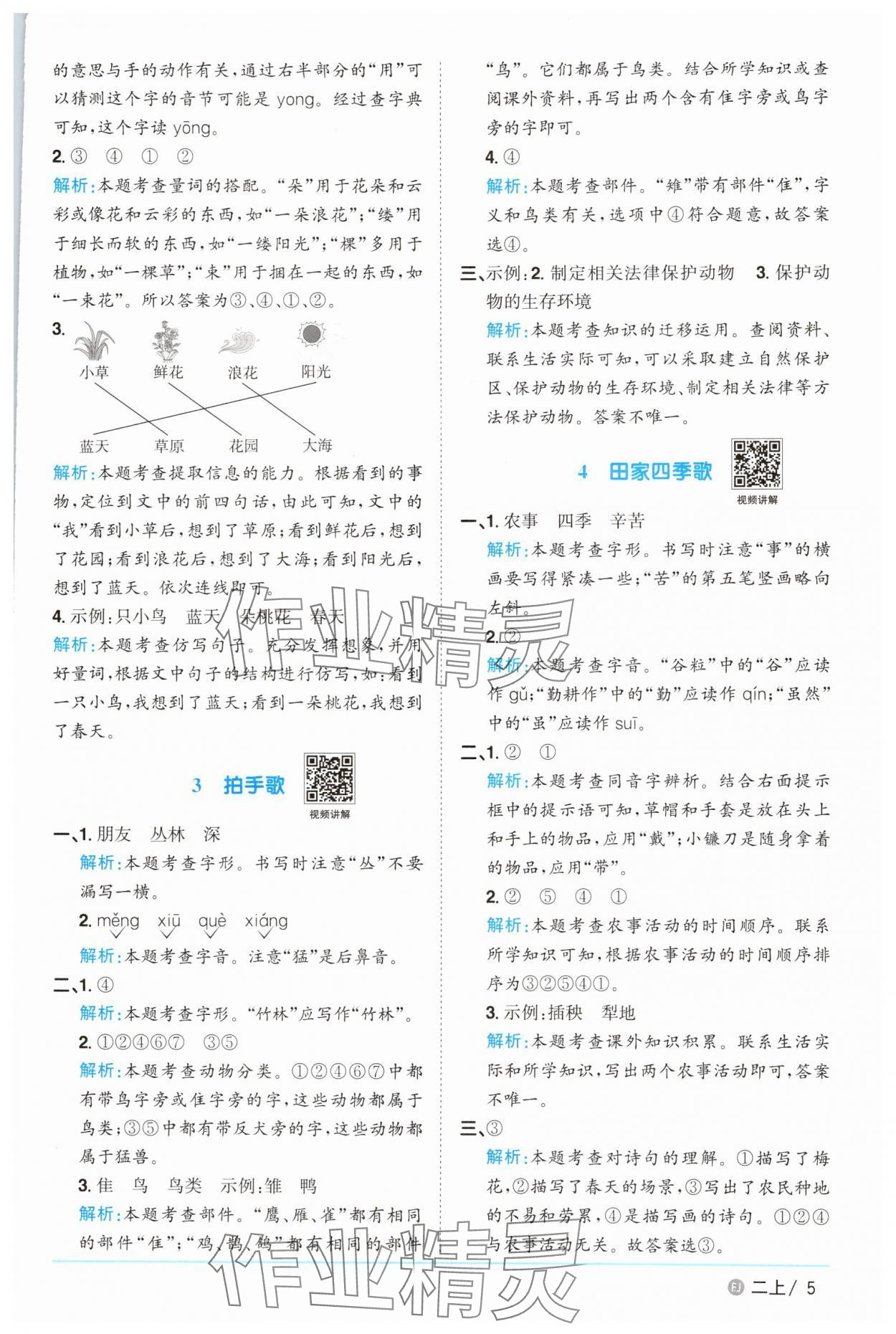 2025年陽光同學課時優(yōu)化作業(yè)二年級語文上冊人教版福建專版 參考答案第5頁