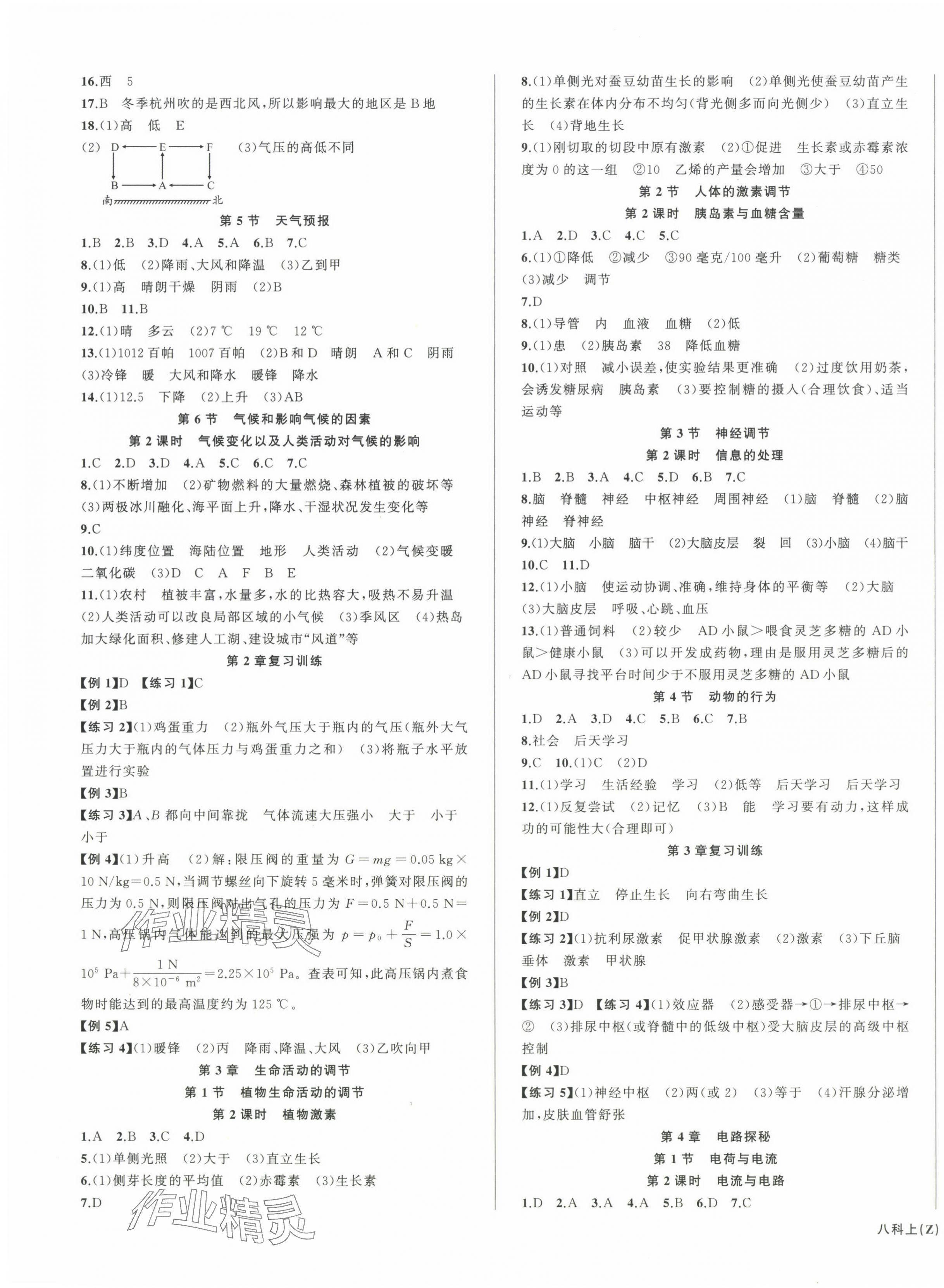 2024年名师面对面同步作业本八年级科学上册浙教版浙江专版 第3页