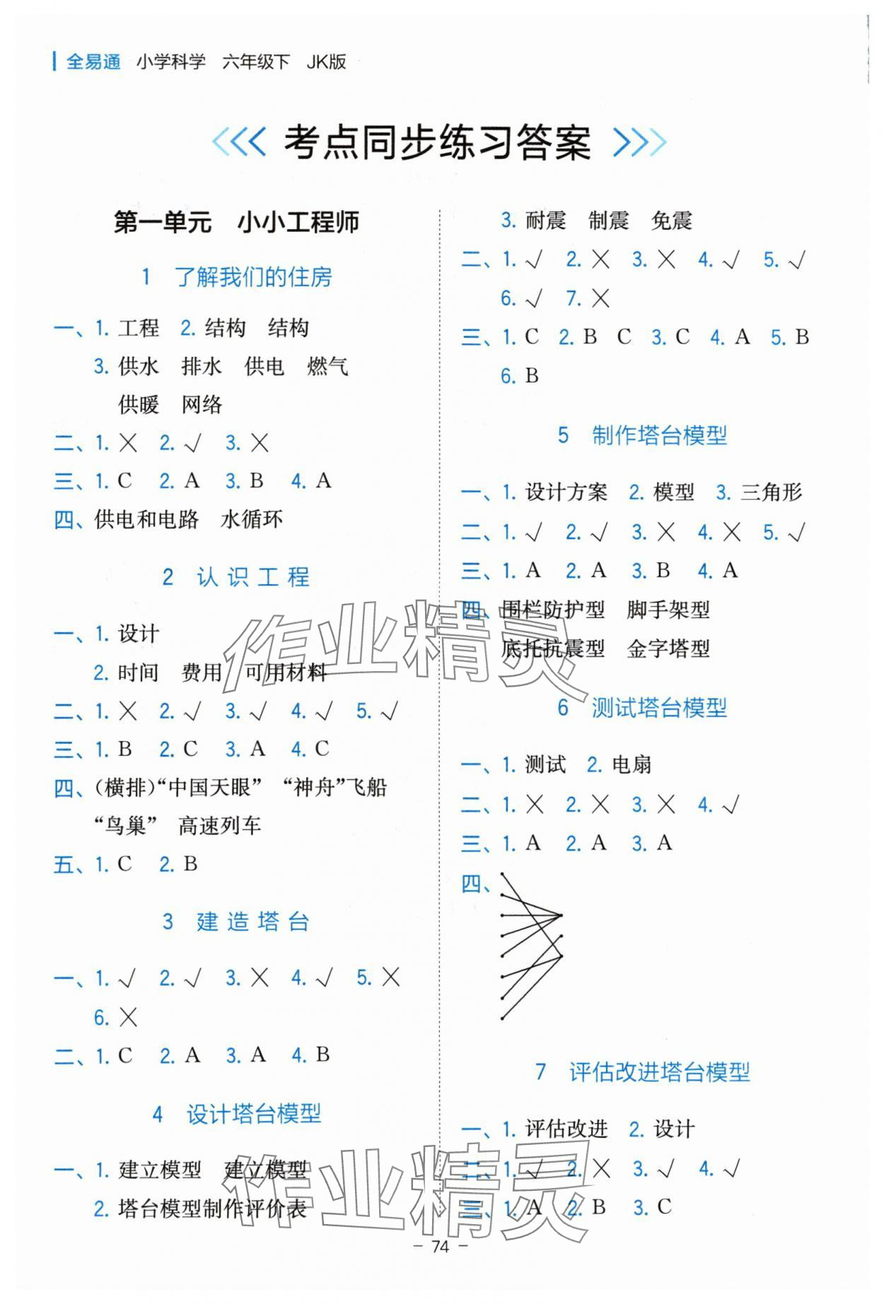 2024年全易通六年級(jí)科學(xué)下冊(cè)教科版 參考答案第1頁(yè)