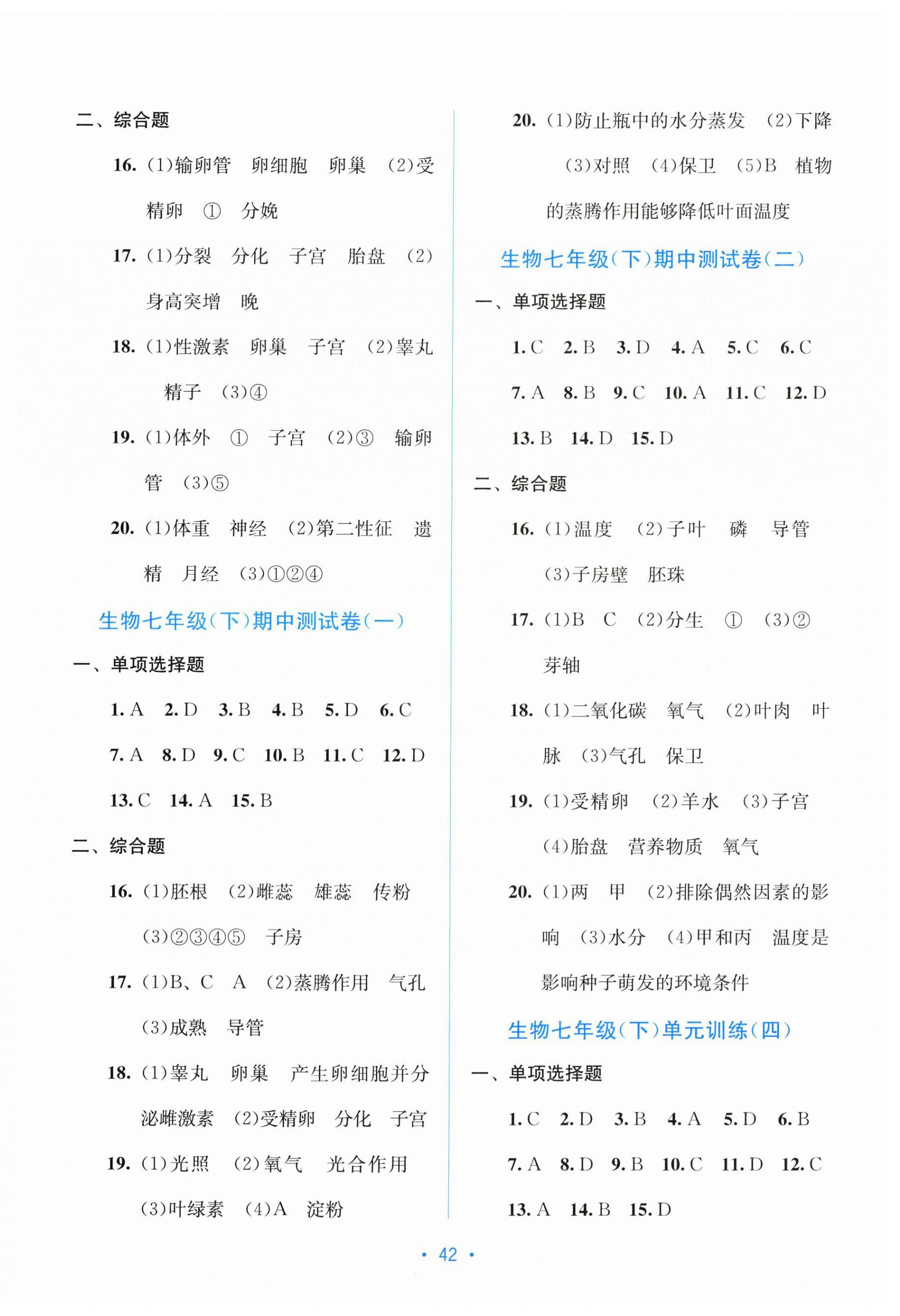2025年全程检测单元测试卷七年级生物下册人教版 第2页