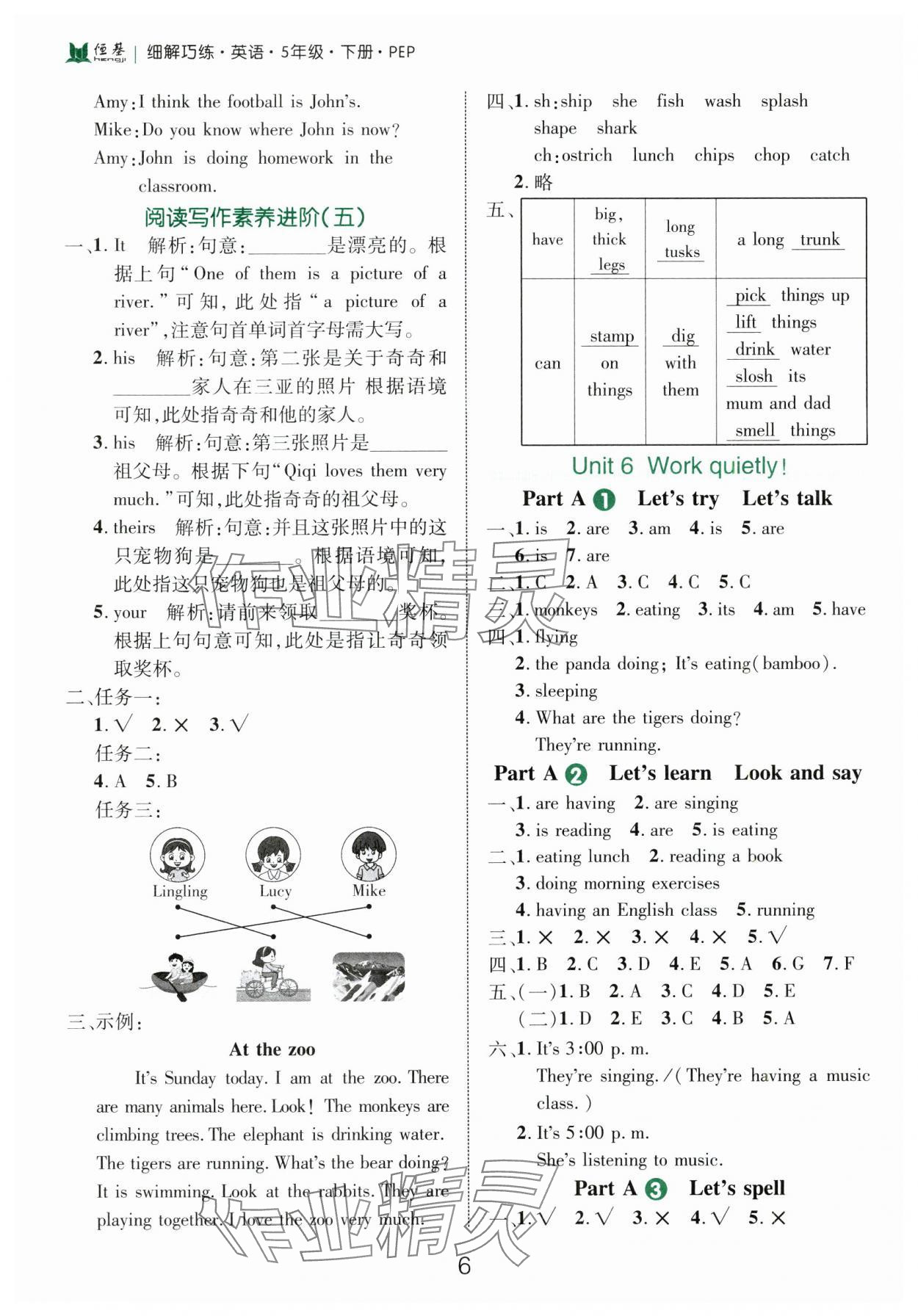 2025年細解巧練五年級英語下冊人教版 參考答案第6頁