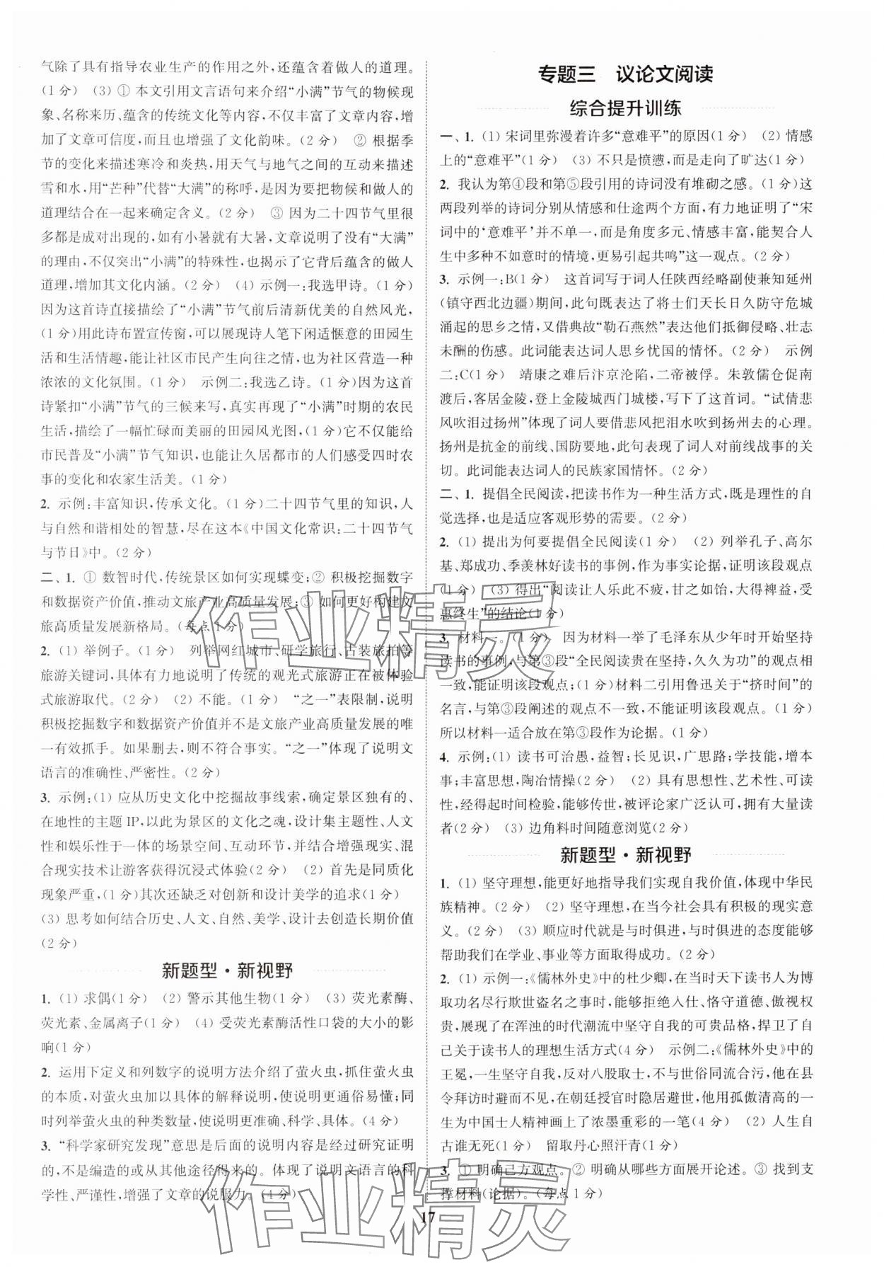 2025年通城学典通城1典中考复习方略语文南通专用 参考答案第16页