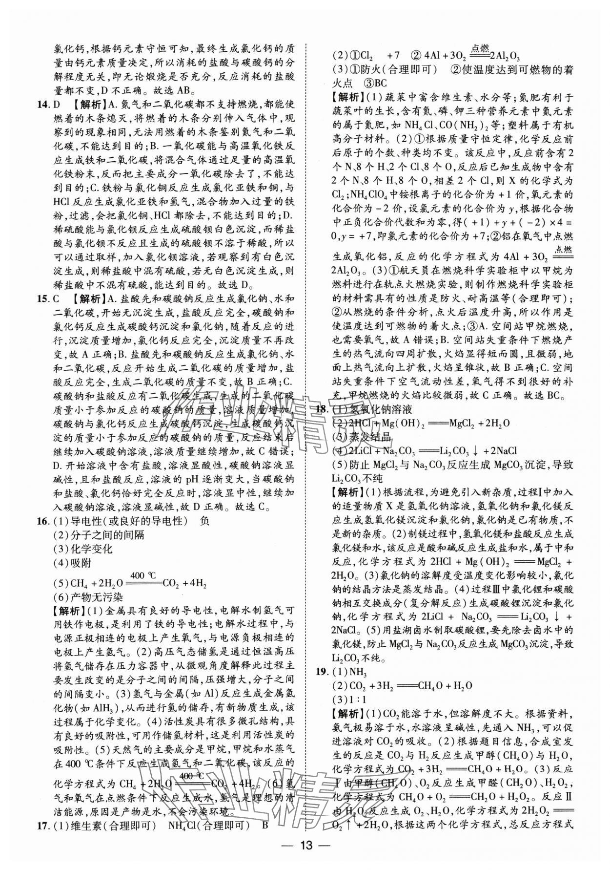 2025年鲁人泰斗中考必备中考试题汇编化学山东专版&nbsp;参考答案第13页