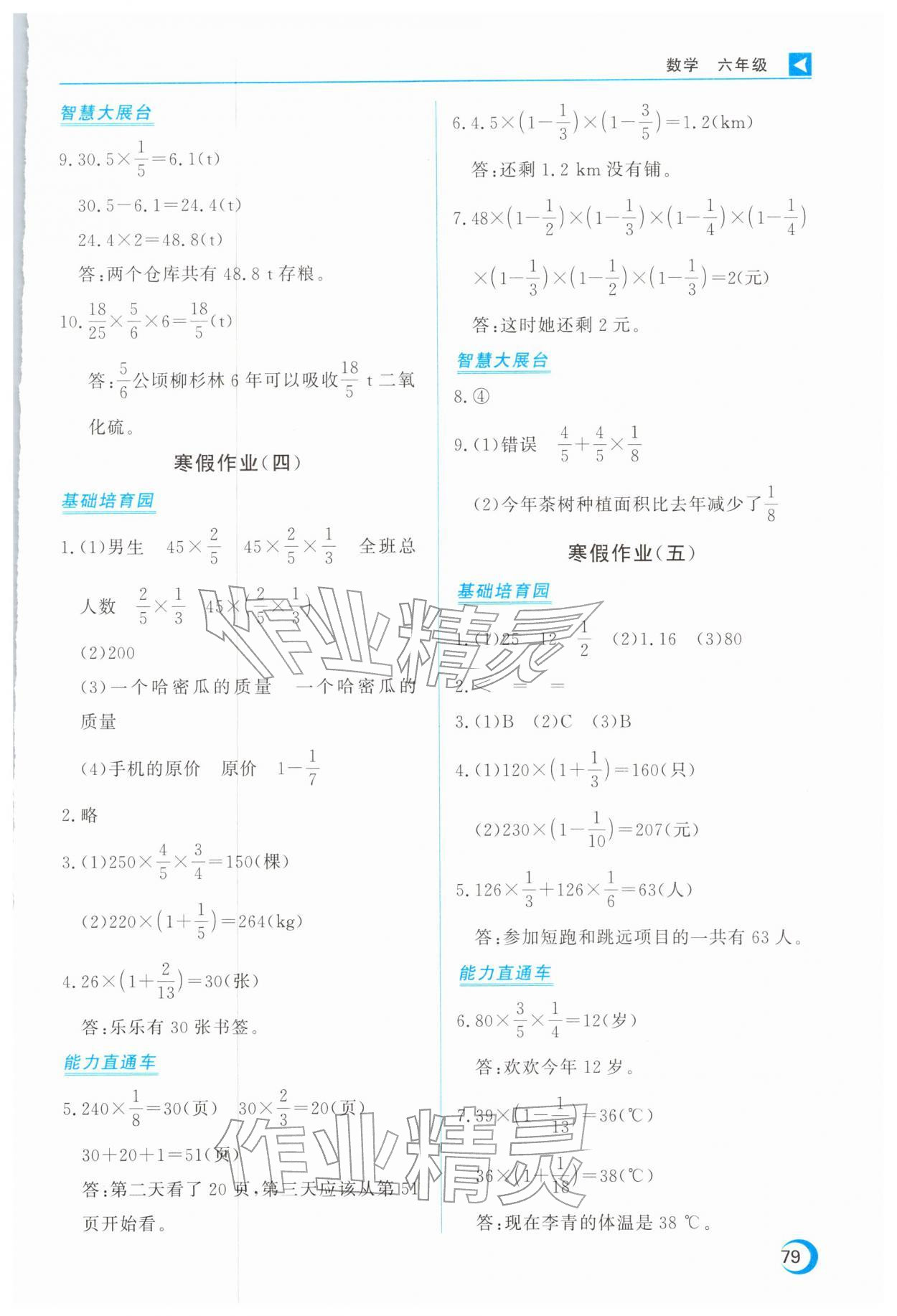 2026年导学练寒假作业云南教育出版社六年级数学&nbsp;第3页