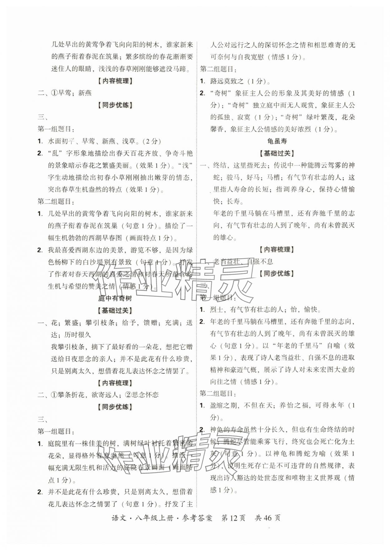 2024年单元优练八年级语文上册人教版广州专版&nbsp;参考答案第12页